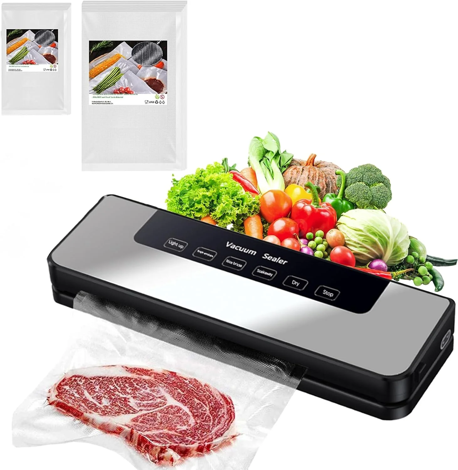 دستگاه وکیوم سیلر Choisonye به همراه 20 کیسه وکیوم، سیلر مواد غذایی 30 سانتی متری با 6 حالت عملکرد آسان اتوماتیک - 65Kpa سریع - دستگاه وکیوم سیلر فشرده مواد غذایی برای پخت و پز Sous/Vide تازه نگه داشتن مواد غذایی