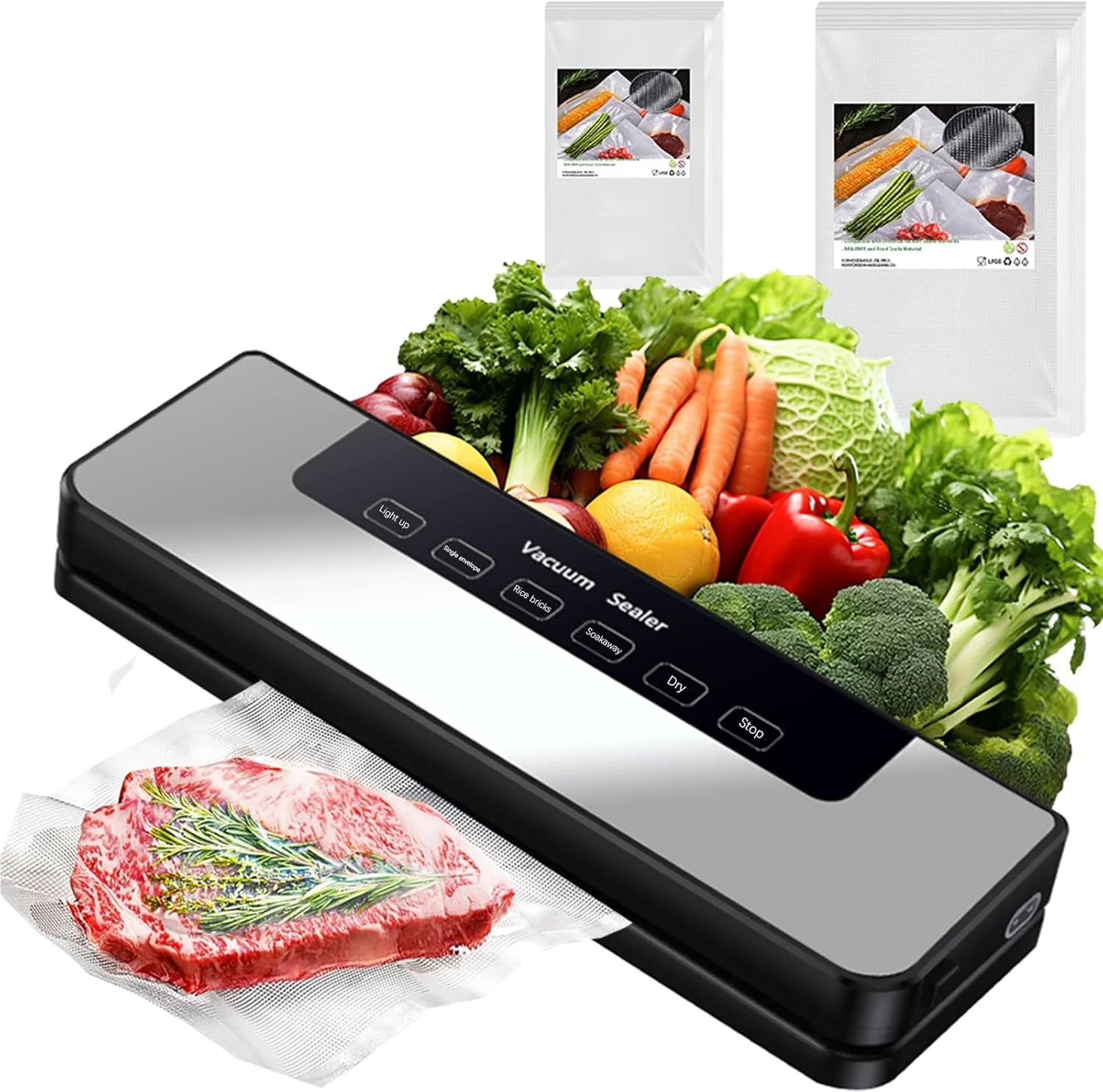 دستگاه وکیوم سیلر Choisonye 6 در 1 سریع و جمع و جور با مکش قدرتمند 65 کیلو پاسکال واقعی به همراه 20 کیسه وکیوم سیلر - سیلر غذای 30 سانتی متری برای نگهداری تازه مواد غذایی خشک و مرطوب