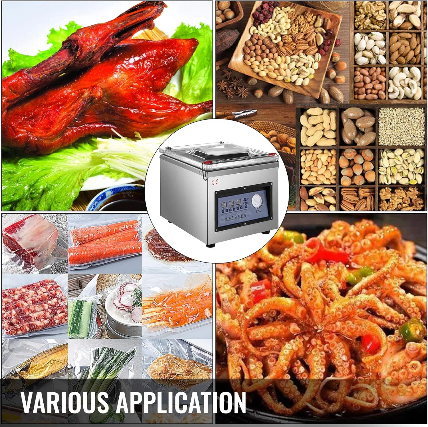 دستگاه بسته بندی وکیوم محفظه ای تجاری مدل DZ-260C، طول موثر آب بندی 31 سانتی متر، دستگاه بسته بندی مواد غذایی 180 وات