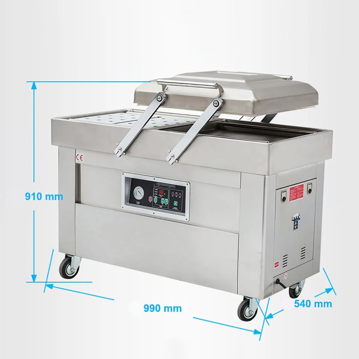 دستگاه بسته بندی وکیوم مواد غذایی دو محفظه ای، دستگاه بسته بندی وکیوم استیل ضد زنگ، طول آب بندی دو محفظه 40 سانتی متر، برای بسته بندی گوشت، میوه ها و سبزیجات