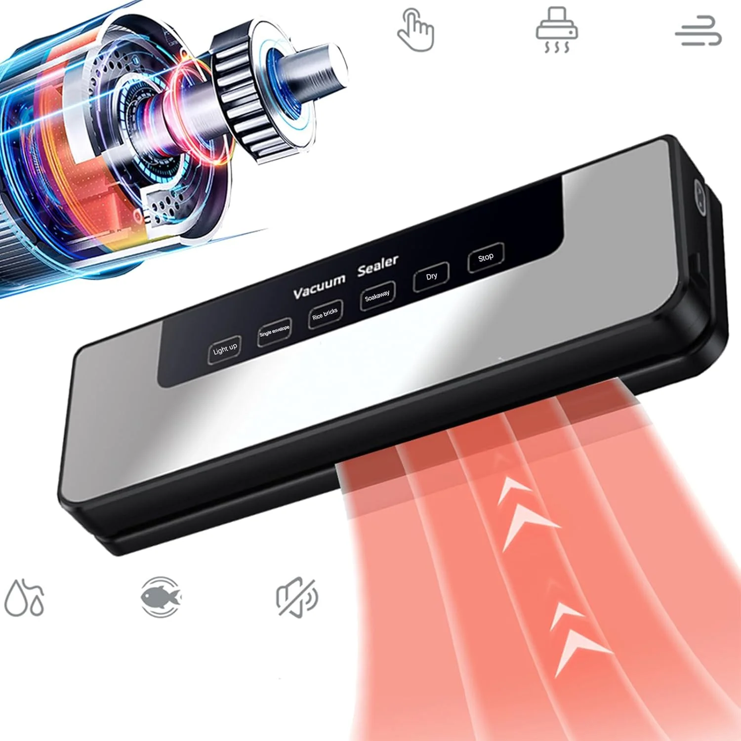 دستگاه وکیوم سیلر Choisonye به همراه 20 کیسه وکیوم، سیلر مواد غذایی 30 سانتی متری با 6 حالت عملکرد آسان اتوماتیک - 65Kpa سریع - دستگاه وکیوم سیلر فشرده مواد غذایی برای پخت و پز Sous/Vide تازه نگه داشتن مواد غذایی