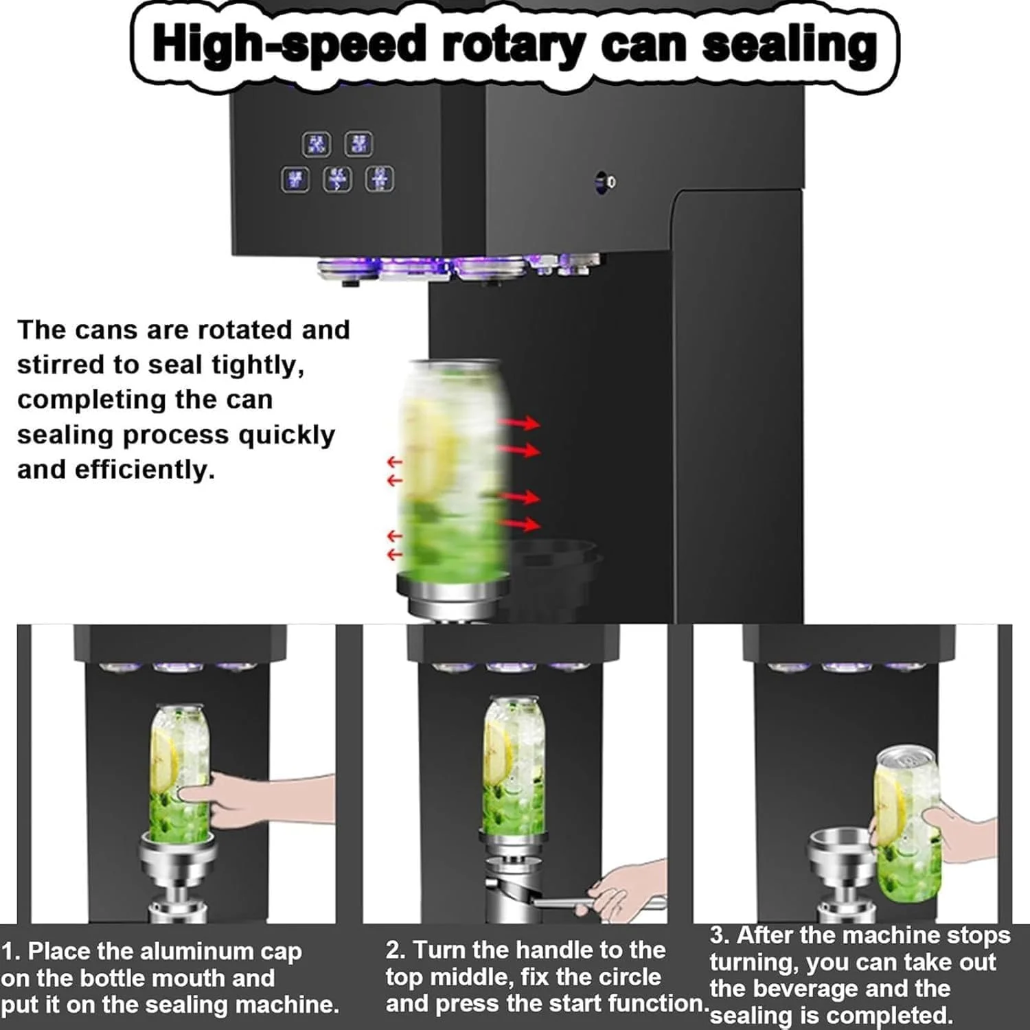دستگاه درب بند قوطی نیمه اتوماتیک تجاری، دستگاه درب بند قوطی آلومینیومی برقی، دستگاه درب بند قوطی نوشابه با صفحه نمایش LED، درب بند بطری نوشیدنی چای شیر برای خانه، بار، کافه، اسنک بار (سفید)