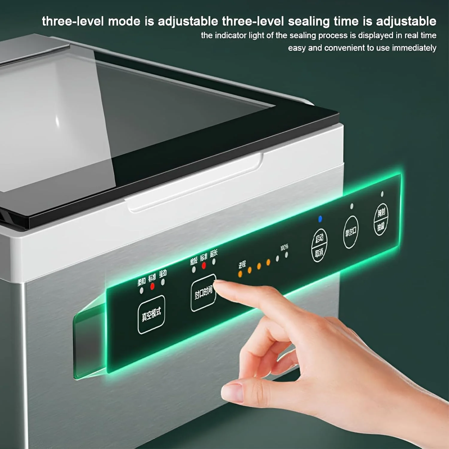 دستگاه وکیوم بسته بندی مواد غذایی تجاری به همراه 20 کیسه، دارای مُد آب بندی تک لمسی و تنظیم سرعت سه حالته، مناسب برای نگهداری مواد غذایی خشک و مرطوب