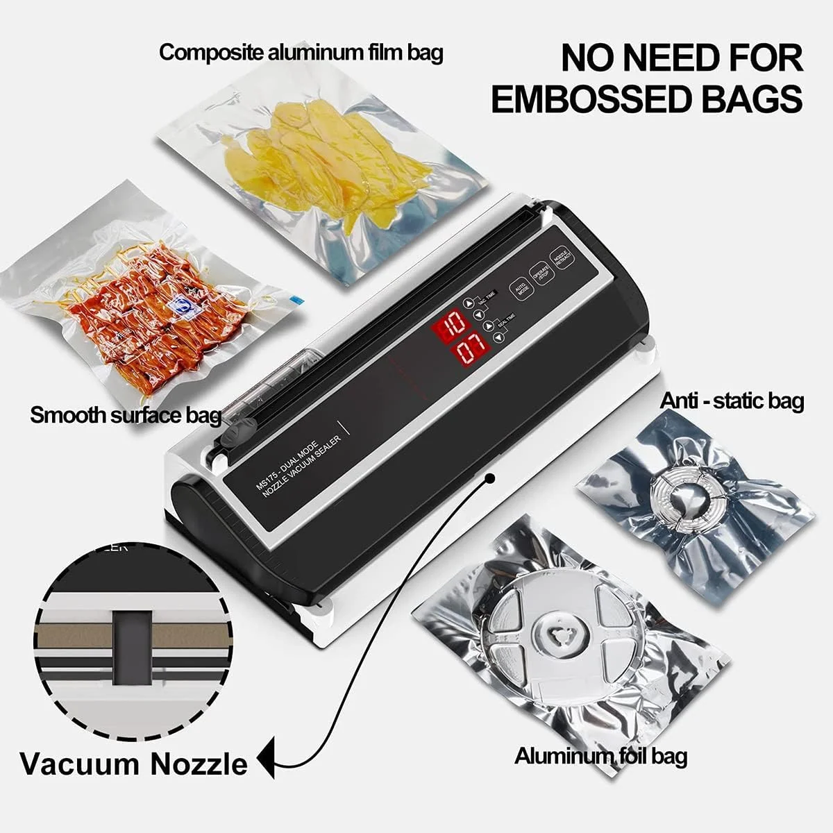 دستگاه بسته بندی وکیوم تجاری، 250 وات، میله پرس 40 سانتی متری، با عملکرد دمنده هوا و برش، بسته بندی مواد غذایی خشک و مرطوب برای کیسه های صاف یا کیسه های مایلار، 42X18X13 سانتی متر