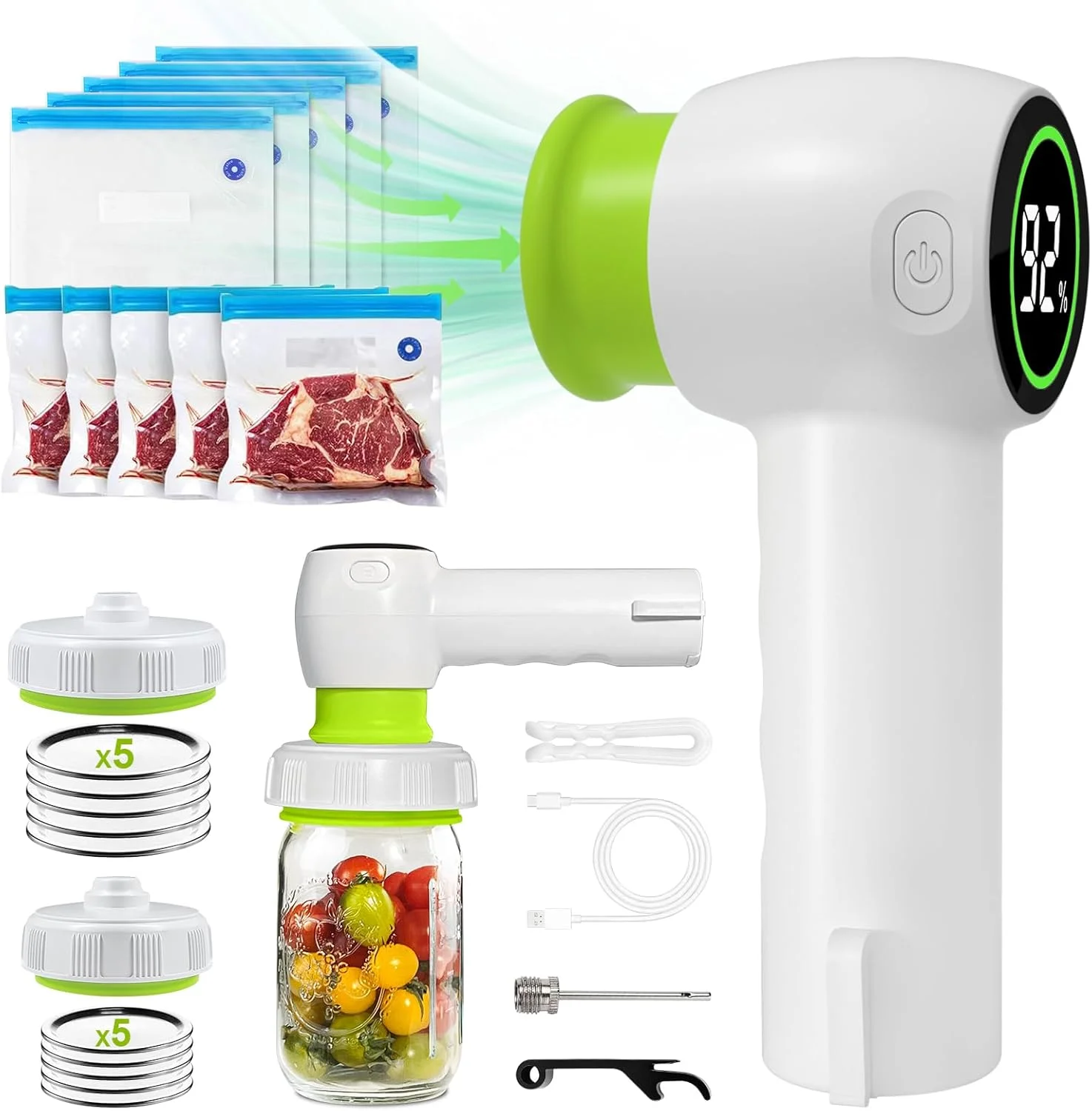 دستگاه وکیوم دستی Coocake برای مواد غذایی، دستگاه وکیوم فشرده با 10 کیسه Sous Vide و درب شیشه های Mason Genie، دستگاه وکیوم قابل حمل برای نگهداری و تازگی مواد غذایی دستگاه وکیوم دستی Coocake برای مواد غذایی، دستگاه وکیوم فشرده با 10 کیسه Sous Vide و درب شیشه های Mason Genie، دستگاه وکیوم قابل حمل برای نگهداری و تازگی مواد غذایی