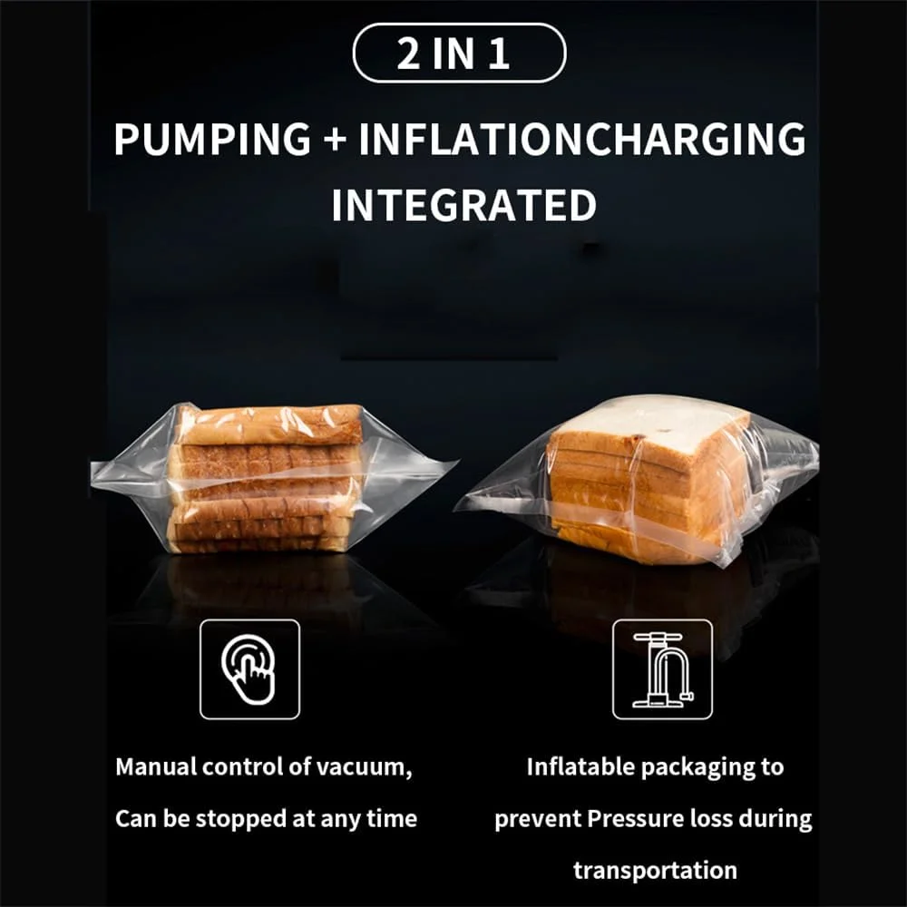 دستگاه وکیوم سیلر خانگی و تجاری 80 کیلو پاسکال 250 وات با نمایشگر دیجیتال، دارای شلنگ خارجی برای پمپاژ و باد کردن، دارای نوار آب بندی پهن 6 میلی متری، قابلیت استفاده مداوم بیش از 800 بار برای همه نوع وکیوم