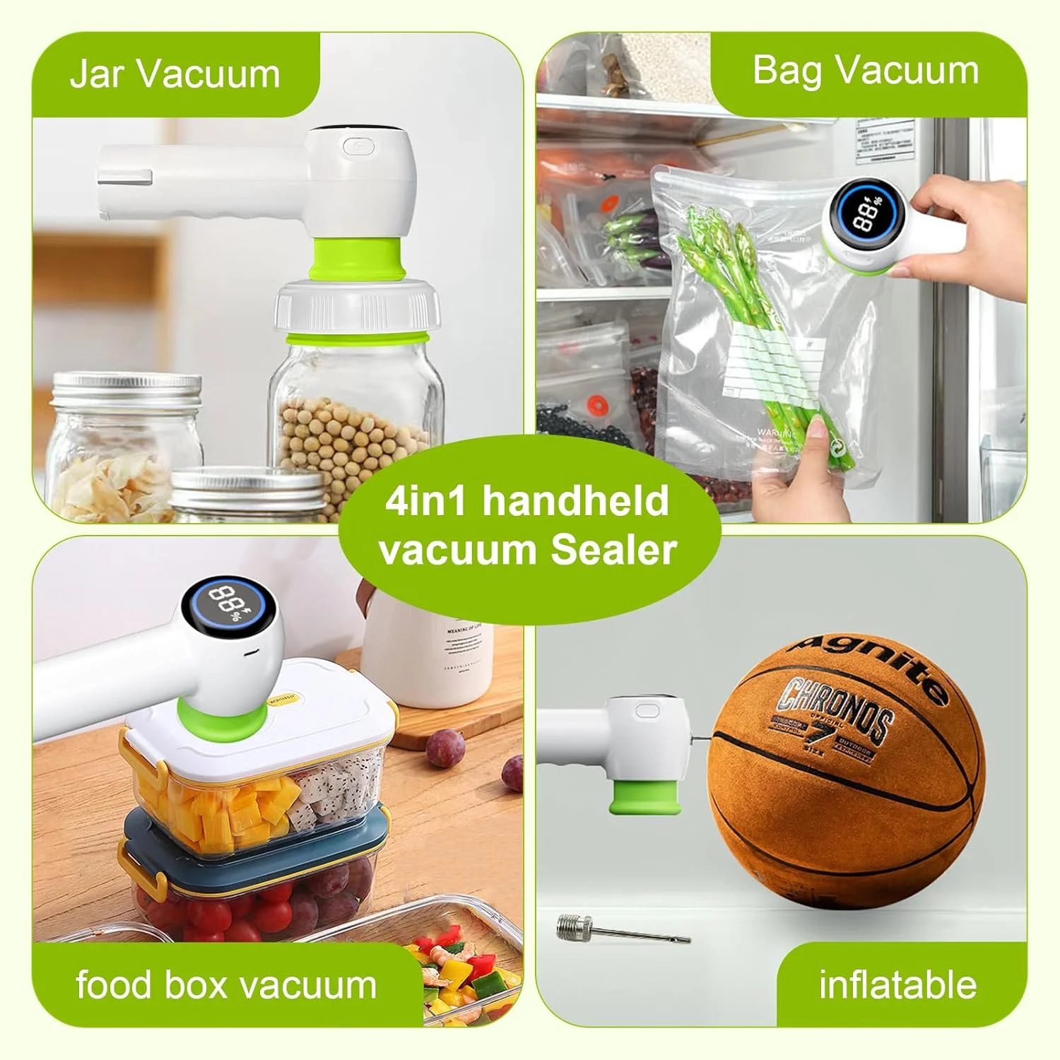 دستگاه وکیوم دستی Coocake برای مواد غذایی، دستگاه وکیوم فشرده با 10 کیسه Sous Vide و درب شیشه های Mason Genie، دستگاه وکیوم قابل حمل برای نگهداری و تازگی مواد غذایی