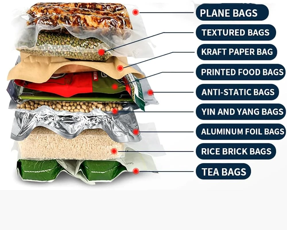 دستگاه وکیوم سیلر خانگی و تجاری 80 کیلو پاسکال 250 وات با نمایشگر دیجیتال، دارای شلنگ خارجی برای پمپاژ و باد کردن، دارای نوار آب بندی پهن 6 میلی متری، قابلیت استفاده مداوم بیش از 800 بار برای همه نوع وکیوم