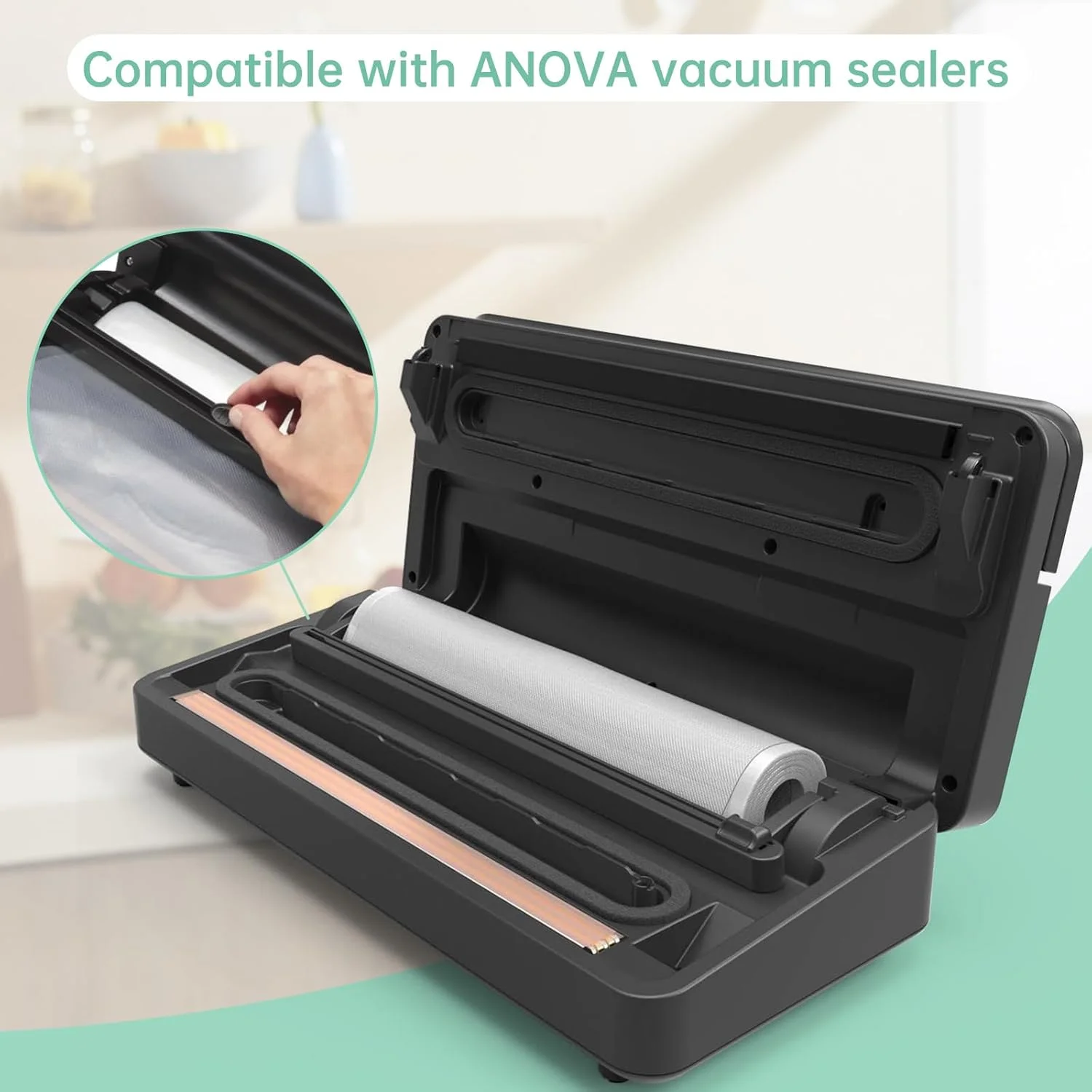 رول کیسه های دستگاه وکیوم سازگار با دستگاه وکیوم Anova Culinary، 2 بسته 11 اینچ در 16.4 فوت، درجه تجاری، کیسه های وکیوم مواد غذایی بدون BPA برای نگهداری مواد غذایی، سو وید