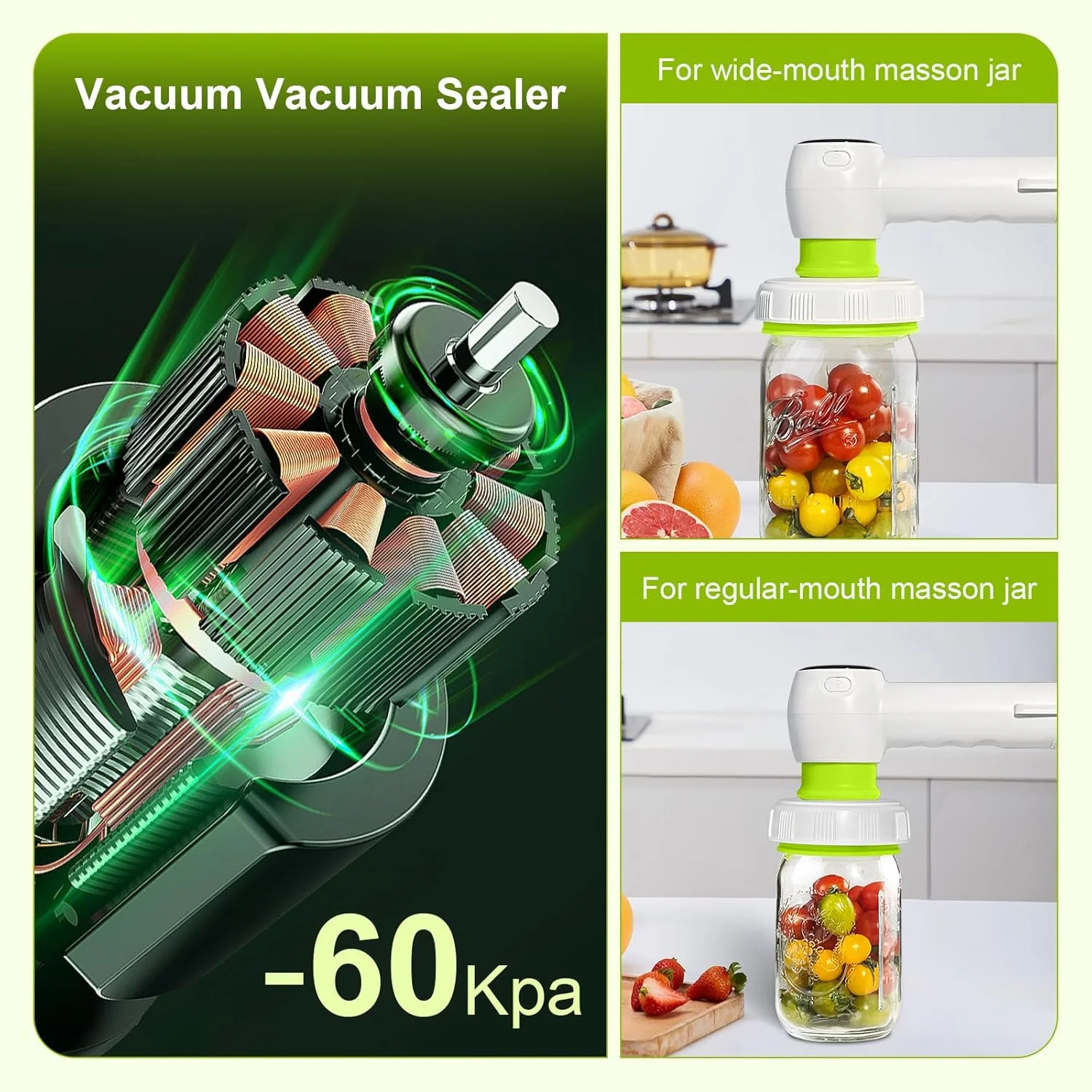 دستگاه وکیوم دستی Coocake برای مواد غذایی، دستگاه وکیوم فشرده با 10 کیسه Sous Vide و درب شیشه های Mason Genie، دستگاه وکیوم قابل حمل برای نگهداری و تازگی مواد غذایی