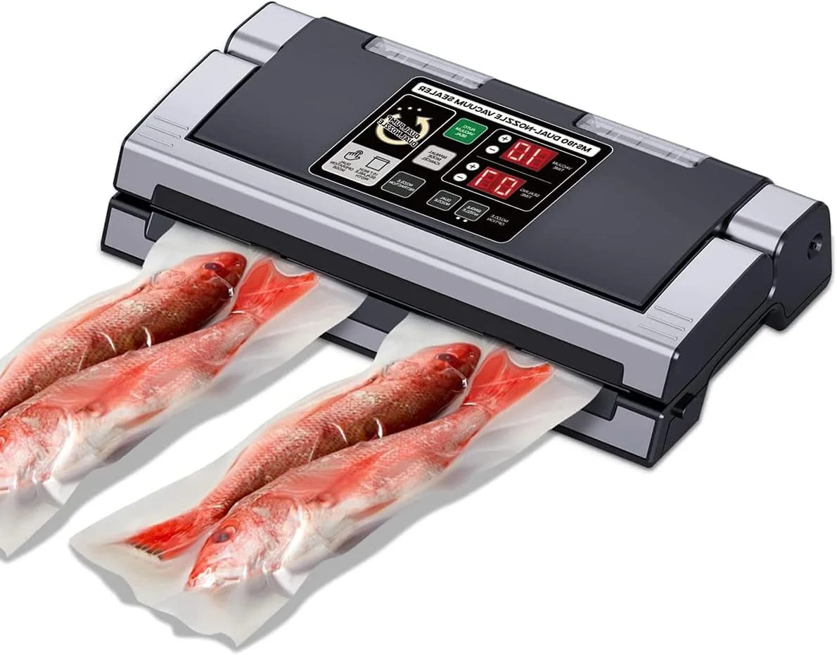 دستگاه وکیوم سیلر تجاری، دستگاه بسته بندی دو پمپ و نازل با قابلیت باد کردن هوا، دستگاه بسته بندی مواد غذایی خشک و مرطوب با طول 40 سانتی متر مناسب برای کیسه های صاف و ساده