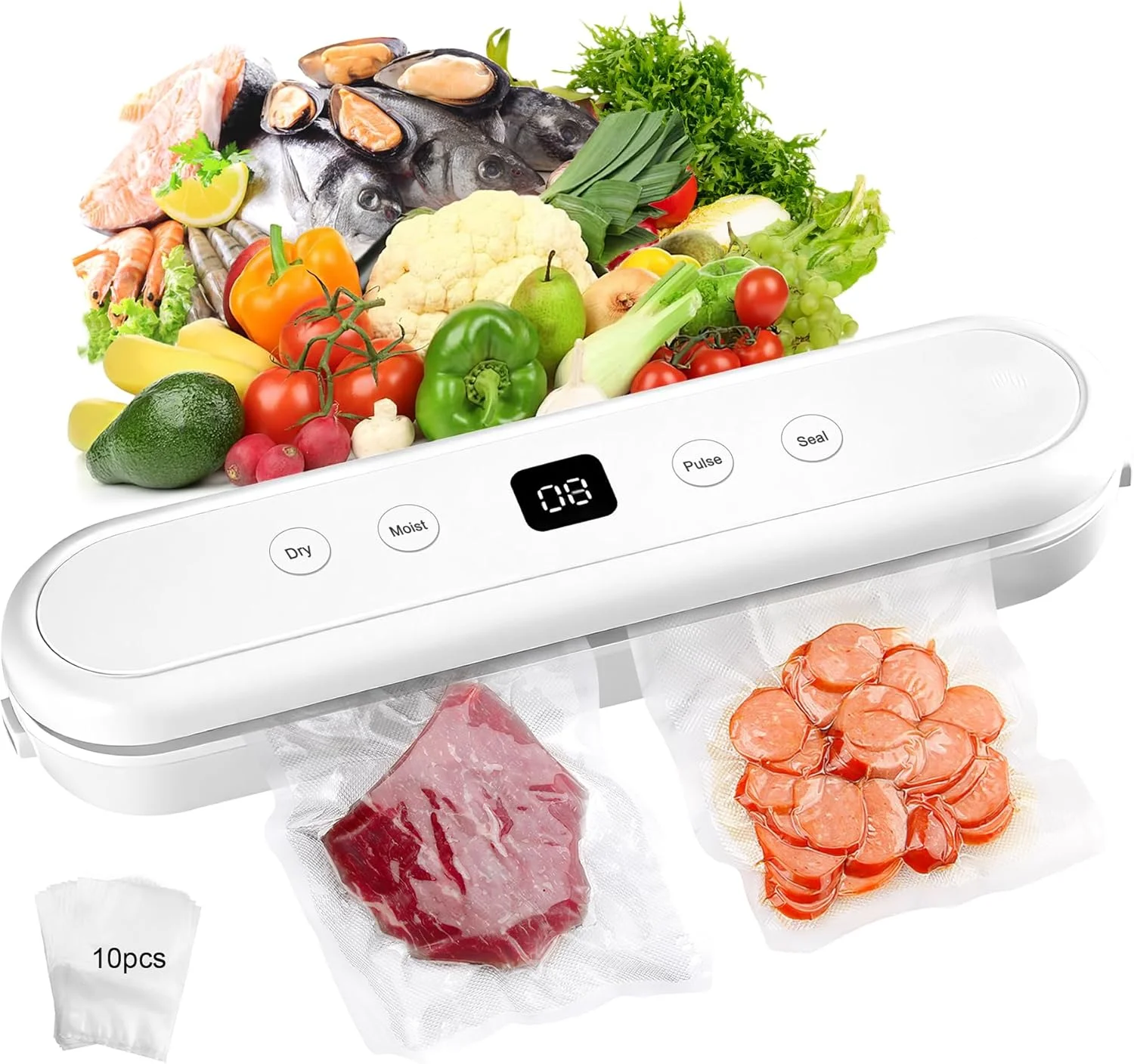 دستگاه وکیوم سیلر Cosyinsofa با نمایشگر دیجیتال، 80kPa، دستگاه پلمپ اتوماتیک تک لمسی با 10 کیسه وکیوم، سیستم نگهداری مواد غذایی، سفید دستگاه وکیوم سیلر Cosyinsofa با نمایشگر دیجیتال، 80kPa، دستگاه پلمپ اتوماتیک تک لمسی با 10 کیسه وکیوم، سیستم نگهداری مواد غذایی، سفید