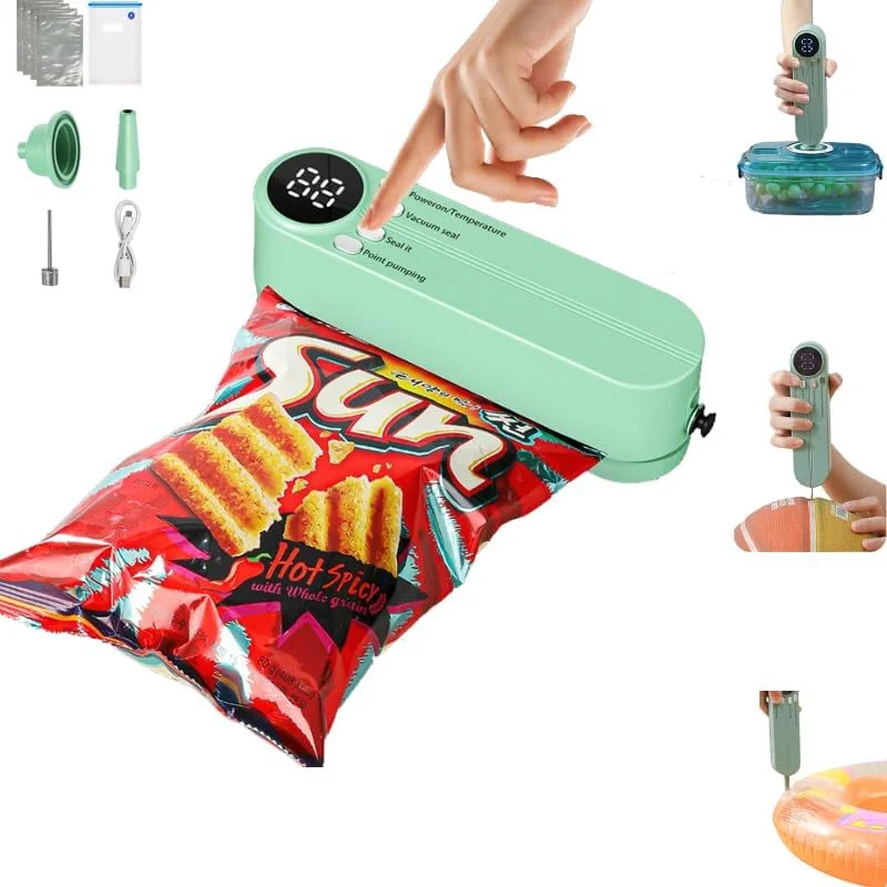 دستگاه وکیوم کوچک شارژی 3 در 1 برای نگهداری مواد غذایی به همراه 4 کیسه اسنک، دستگاه پرس حرارتی برای کیسه های چیپس، دستگاه وکیوم دستی برای حفظ مواد غذایی، پمپ باد برای توپ دستگاه وکیوم کوچک شارژی 3 در 1 برای نگهداری مواد غذایی به همراه 4 کیسه اسنک، دستگاه پرس حرارتی برای کیسه های چیپس، دستگاه وکیوم دستی برای حفظ مواد غذایی، پمپ باد برای توپ