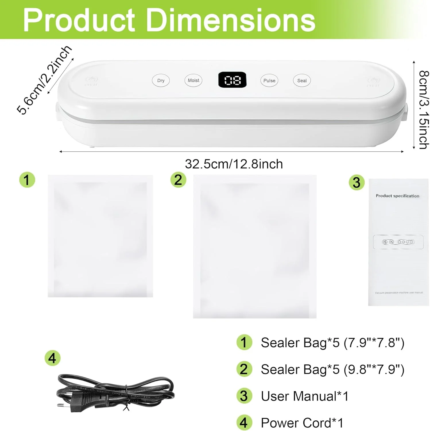 دستگاه وکیوم سیلر Cosyinsofa با نمایشگر دیجیتال، 80kPa، دستگاه پلمپ اتوماتیک تک لمسی با 10 کیسه وکیوم، سیستم نگهداری مواد غذایی، سفید