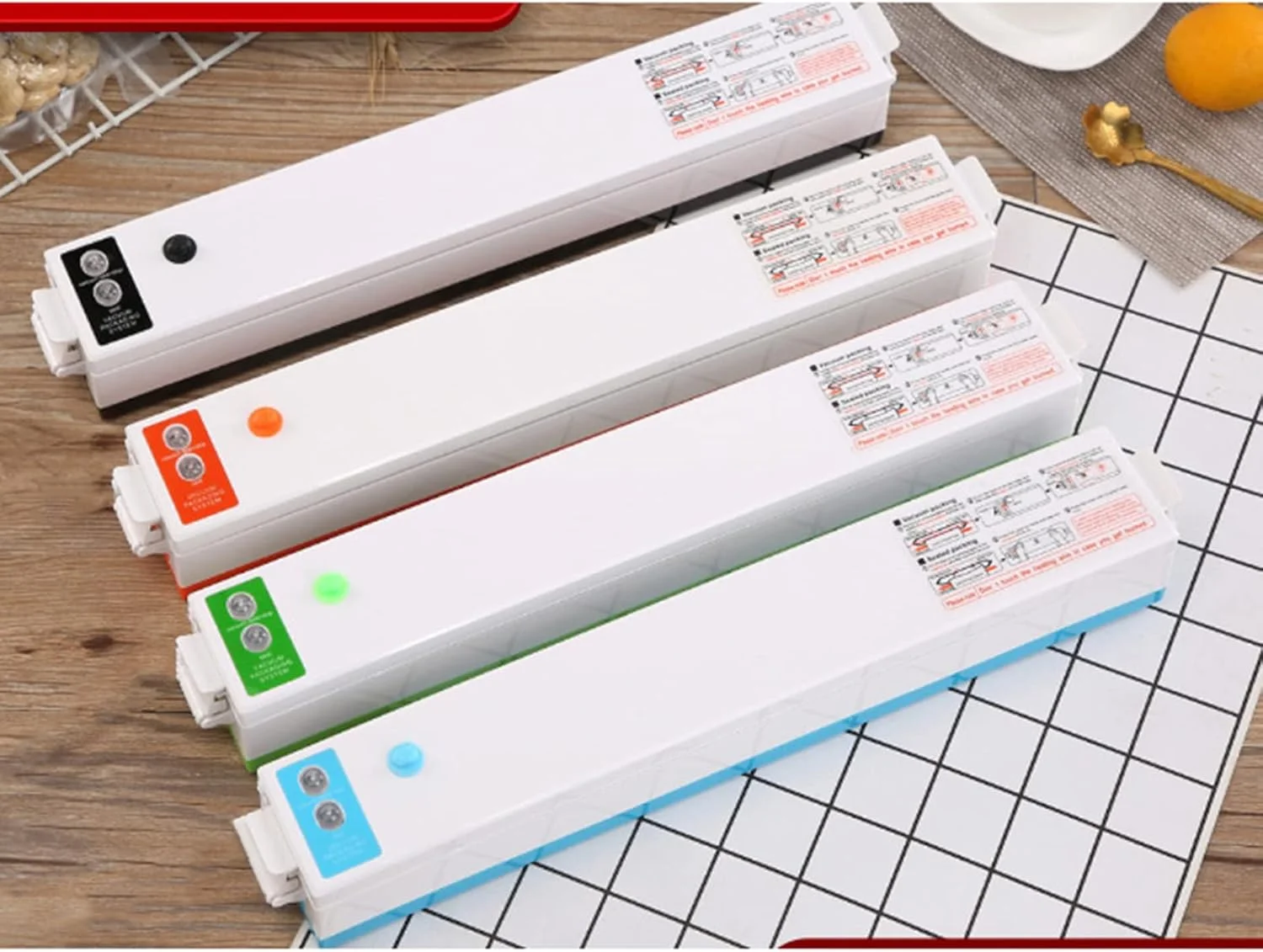 دستگاه وکیوم سیلر اتوماتیک سیستم پلمپ هوا برای نگهداری مواد غذایی، طراحی جمع و جور تست شده در آزمایشگاه، حالت های غذای خشک و مرطوب، چراغ های نشانگر LED، نارنجی (رنگ: نارنجی)