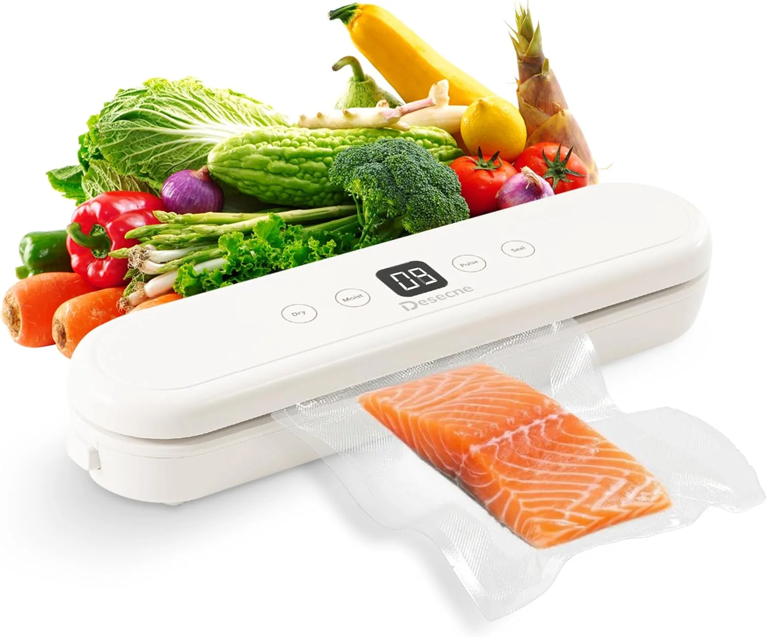 دستگاه وکیوم سیلر، دستگاه سیلر اتوماتیک با 10 کیسه از پیش برش خورده، دستگاه وکیوم چند منظوره مواد غذایی، خشک و مرطوب، سفید