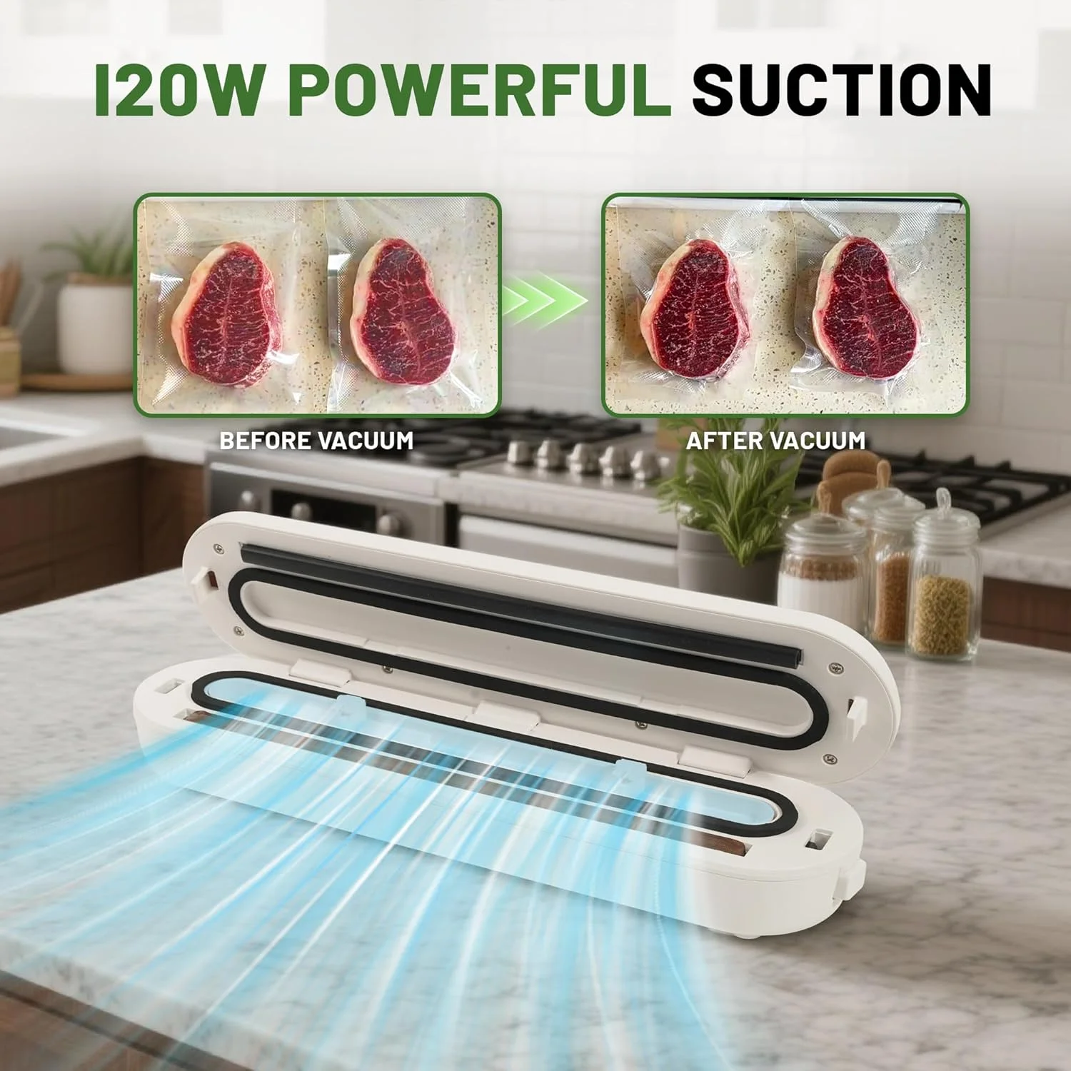 دستگاه وکیوم سیلر، دستگاه سیلر اتوماتیک با 10 کیسه از پیش برش خورده، دستگاه وکیوم چند منظوره مواد غذایی، خشک و مرطوب، سفید