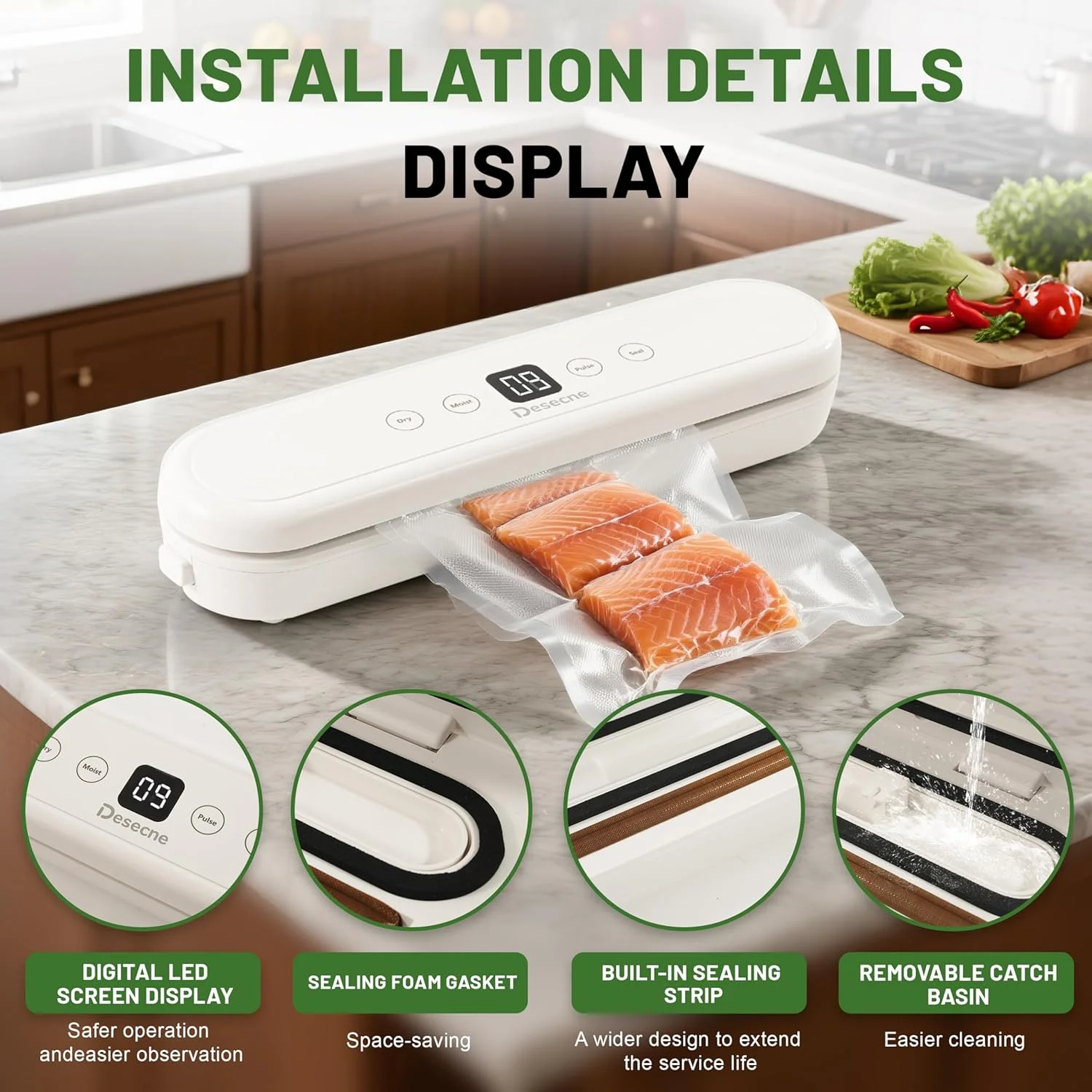 دستگاه وکیوم سیلر، دستگاه سیلر اتوماتیک با 10 کیسه از پیش برش خورده، دستگاه وکیوم چند منظوره مواد غذایی، خشک و مرطوب، سفید