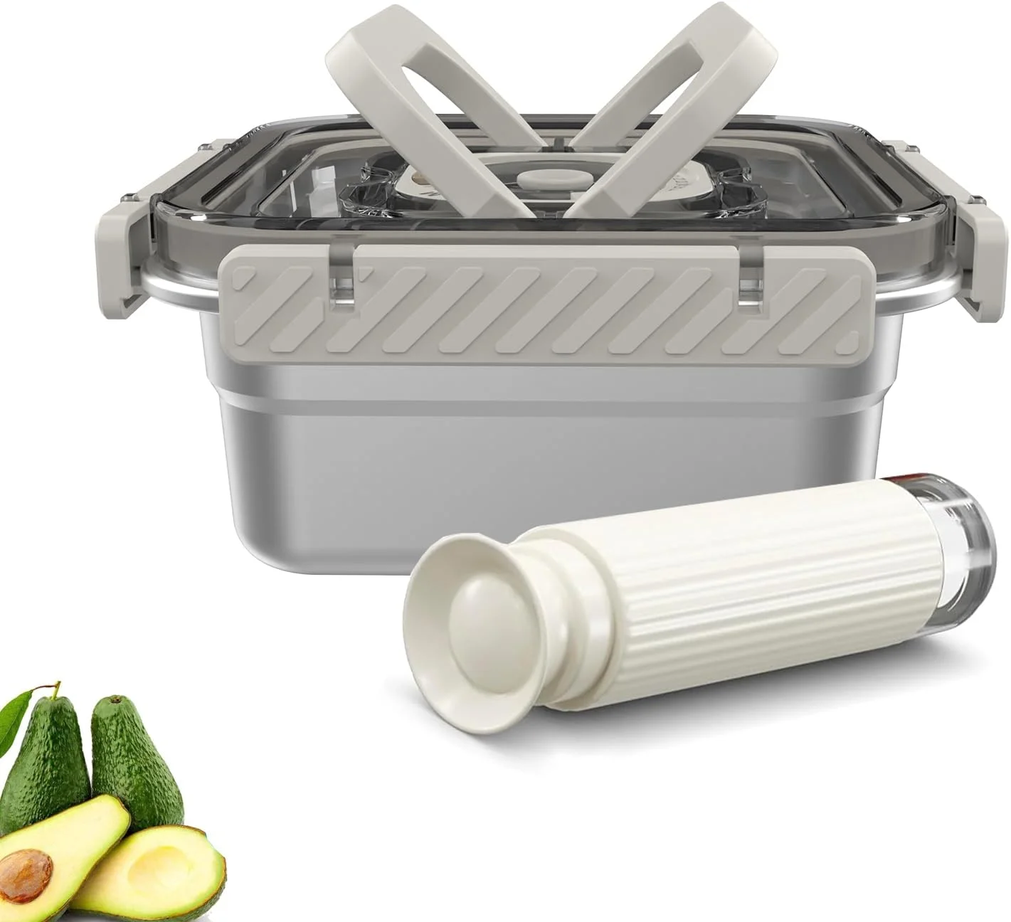 دستگاه وکیوم دستی + ظروف استیل ضد زنگ وکیوم با دسته | چند منظوره، ظرف وکیوم شده برای غذای سالم، نگهداری قابل حمل غذا برای دفتر و فضای باز (S 1360 میلی لیتر)