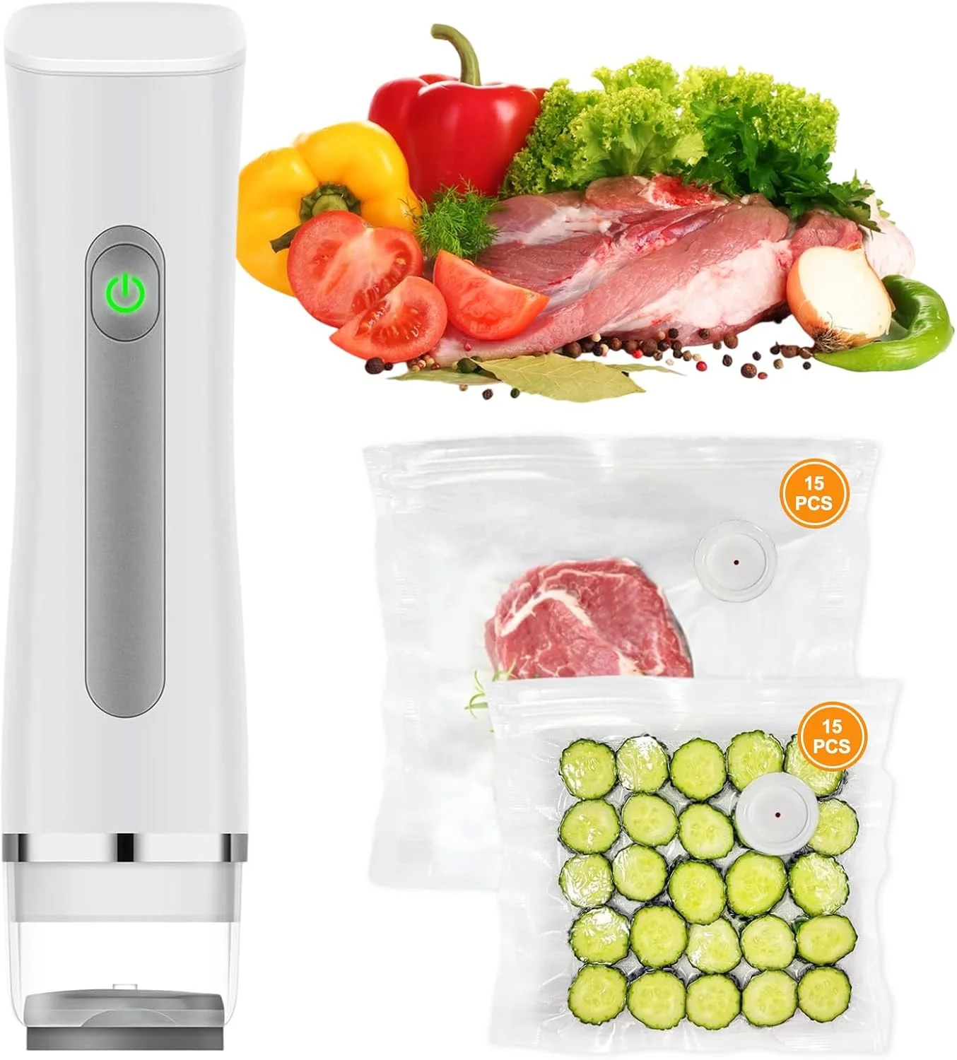 دستگاه وکیوم سیلر غذا، دستگاه قدرتمند وکیوم دستی با 30 کیسه قابل استفاده مجدد، محافظ غذا، دستگاه سیلر غذای قابل حمل