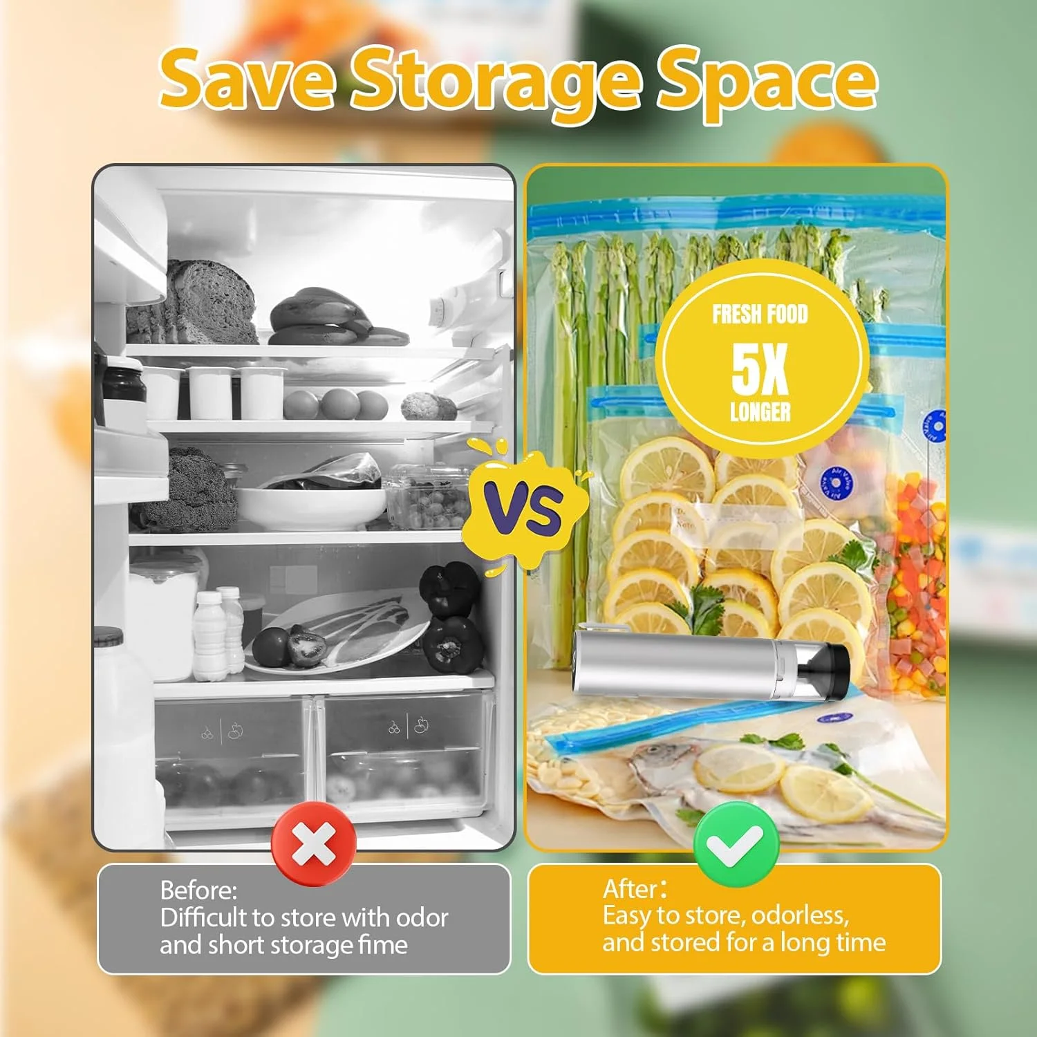 دستگاه وکیوم دستی غذا، دستگاه وکیوم بی سیم قابل حمل با 14 کیسه وکیوم قابل استفاده مجدد، 16 درب شیشه ای پهن و 2 درب بطری شراب برای نگهداری و ذخیره سازی