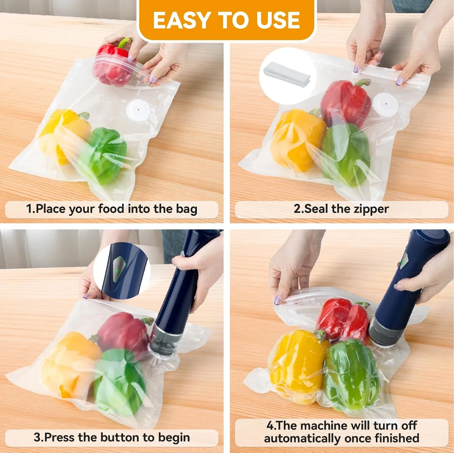 دستگاه وکیوم دستی GPUTEK برای مواد غذایی، دستگاه وکیوم کوچک قابل حمل برای مواد غذایی، دستگاه تازه نگهدارنده دستی، دستگاه وکیوم جمع و جور با 15 کیسه قابل استفاده مجدد، رنگ: سفید