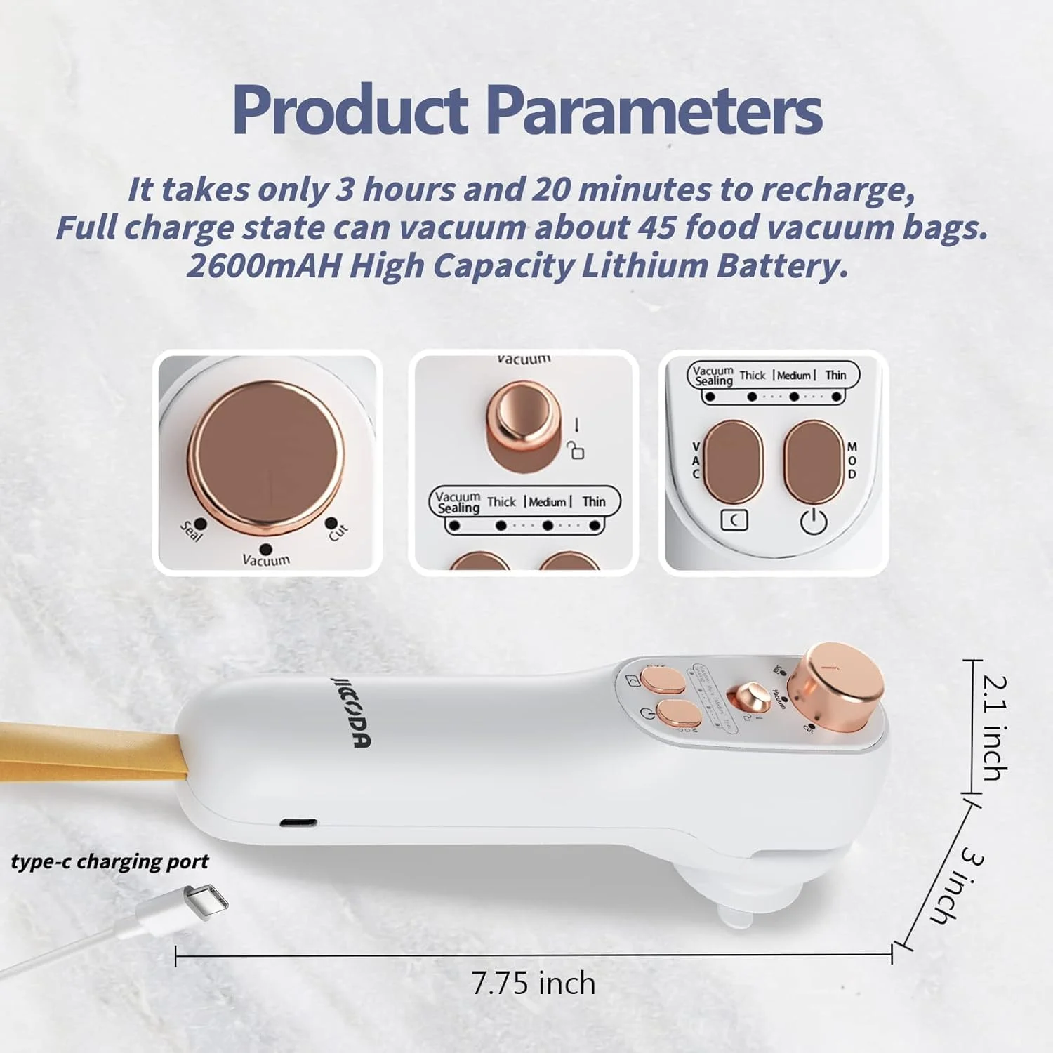دستگاه وکیوم دستی با کاتر، دستگاه وکیوم کوچک 3 در 1 و کیسه های وکیوم، نگهداری مواد غذایی خشک و مرطوب به صورت هوابند، آماده سازی غذا