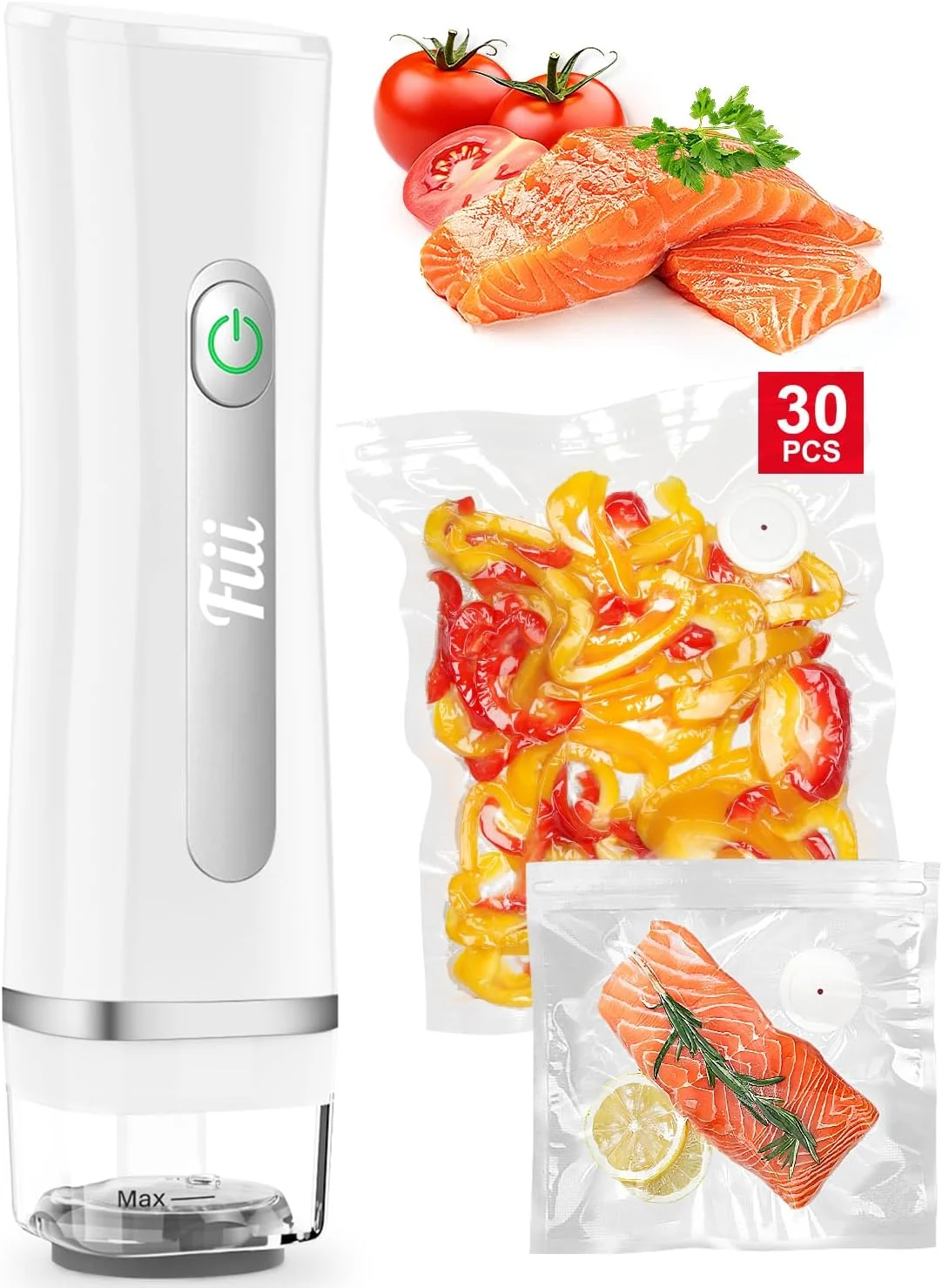 دستگاه وکیوم FIII با 30 کیسه قابل استفاده مجدد برای غذا، دستگاه وکیوم دستی قدرتمند با مخزن آب قابل مشاهده، نگهداری و حفظ مواد غذایی آشپزخانه با یک لمس، سفید خالص