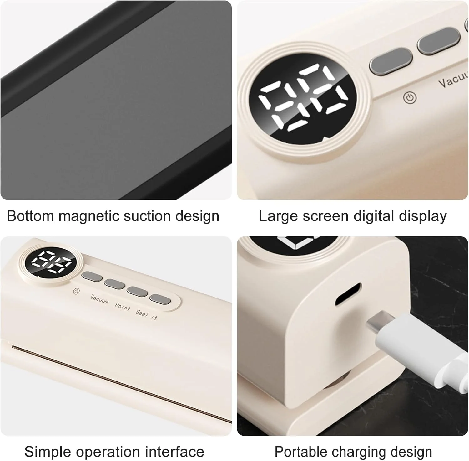 دستگاه وکیوم سیلر، دستگاه وکیوم، دستگاه وکیوم دستی، دستگاه سیلینگ شارژی، 62 کیلو پاسکال به همراه 5 کیسه، برای غذا و آشپزخانه