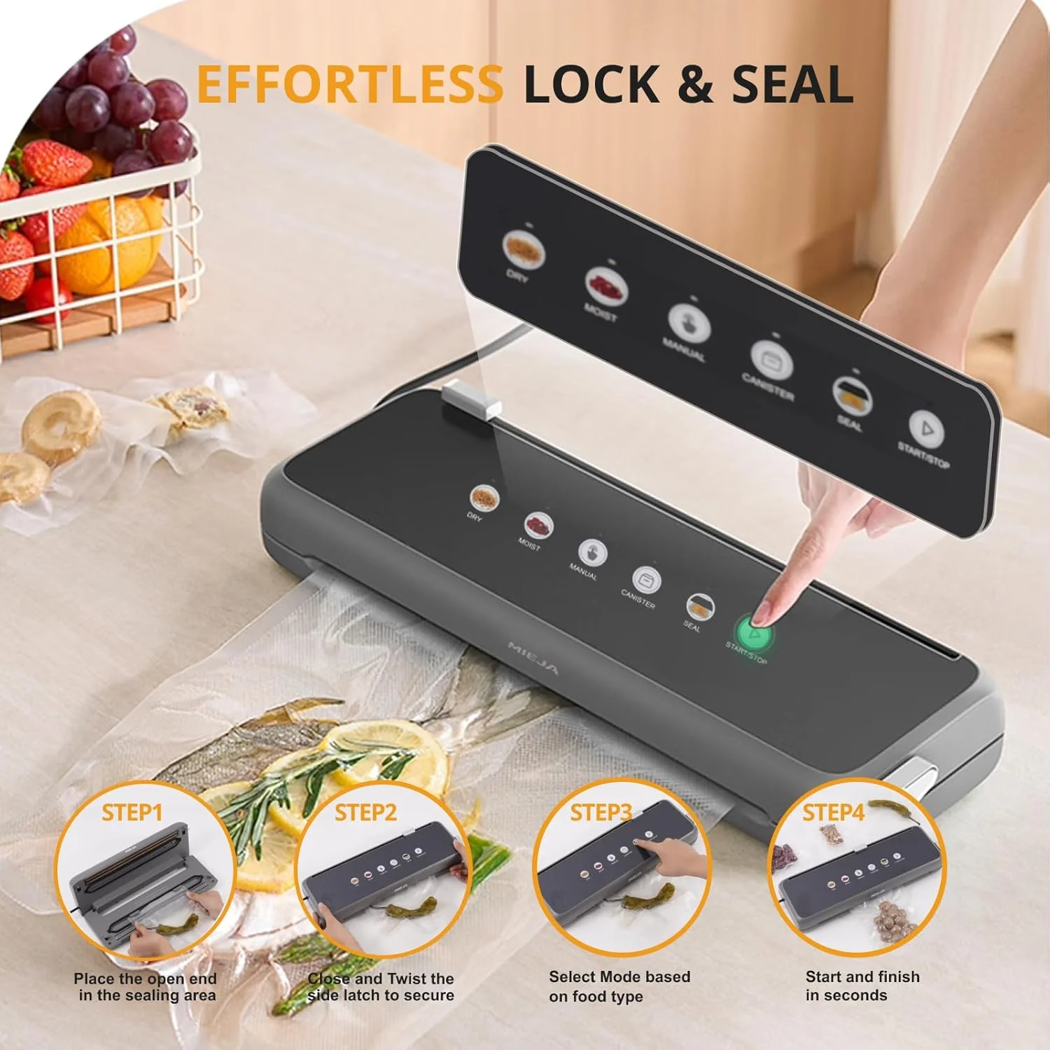 دستگاه بسته بندی وکیوم میجا 95kpa، دستگاه بسته بندی مواد غذایی تمام اتوماتیک تجاری، دستگاه بسته بندی سریع و جمع و جور مواد غذایی، دستگاه بسته بندی وکیوم چند منظوره مواد غذایی به همراه کیسه های وکیوم