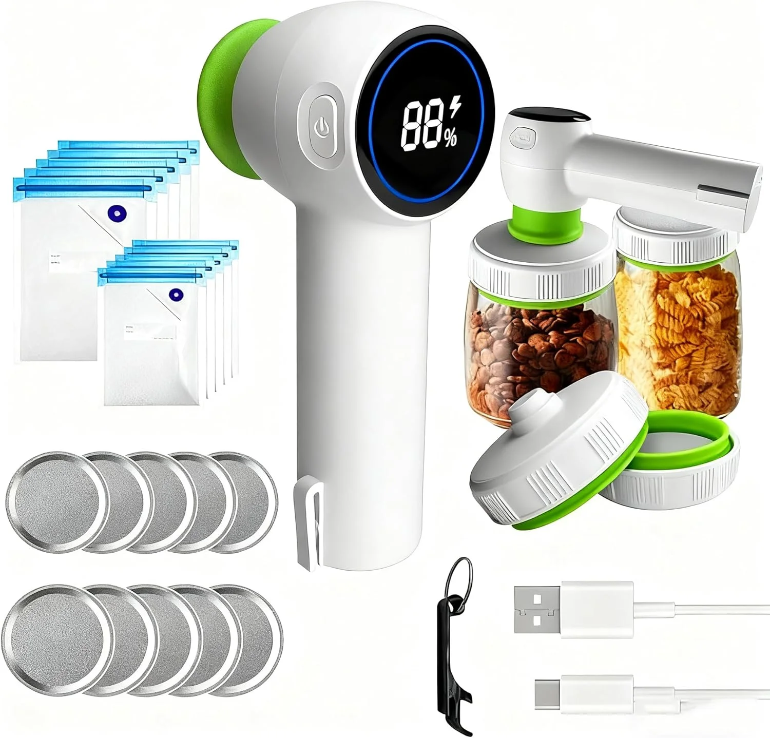 دستگاه وکیوم سیلر، تازه نگه داشتن طولانی تر مواد غذایی، ایده آل برای آماده سازی غذا، طعم دار کردن یا شیشه های دهان گشاد، دستگاه سیل برای نگهداری مواد غذایی، پمپ وکیوم شارژی کاملا اتوماتیک مواد غذایی