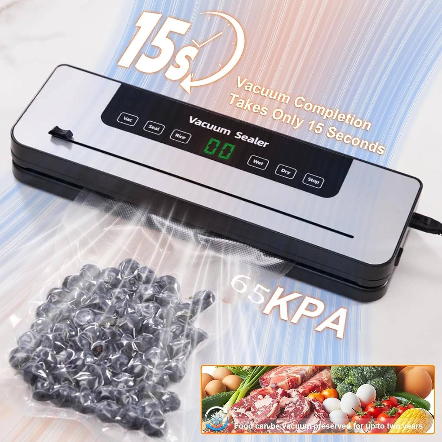 دستگاه وکیوم سیلر برای نگهداری مواد غذایی - 8 در 1 حالت دوگانه خشک/مرطوب با مکش قوی 65 کیلو پاسکال - شامل 50 کیسه و برشگر داخلی - طراحی جمع و جور و صرفه جویی در فضا (سفید)