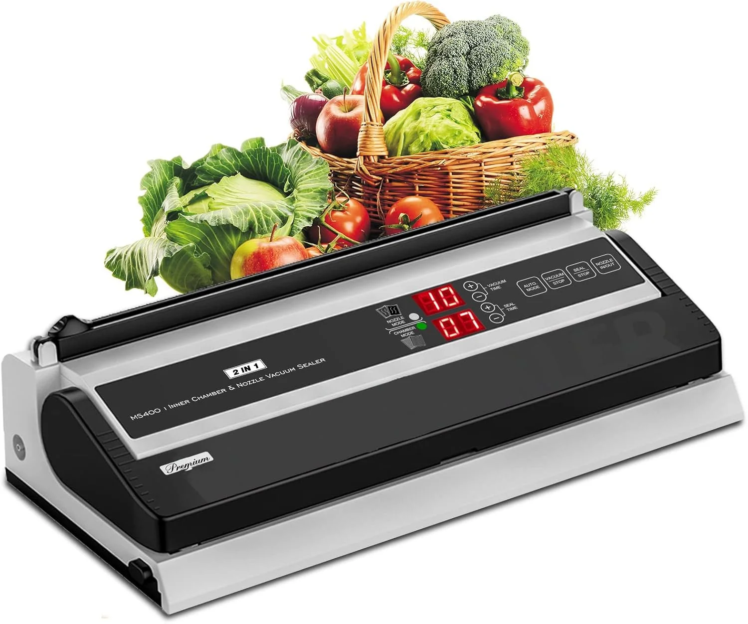 دستگاه وکیوم سیلر تجاری 250 وات با پمپ دوتایی، دستگاه سیلر محفظه ای با عملکرد دمنده هوا و برش، میله سیل 40 سانتی متری، بسته بندی مواد غذایی خشک و مرطوب برای انواع کیسه های نگهدارنده مواد غذایی