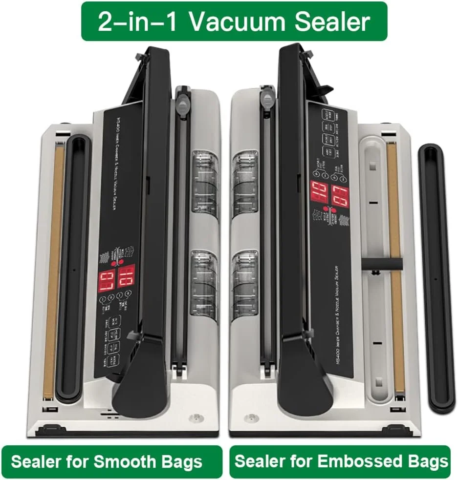 دستگاه وکیوم سیلر تجاری 250 وات با پمپ دوتایی، دستگاه سیلر محفظه ای با عملکرد دمنده هوا و برش، میله سیل 40 سانتی متری، بسته بندی مواد غذایی خشک و مرطوب برای انواع کیسه های نگهدارنده مواد غذایی