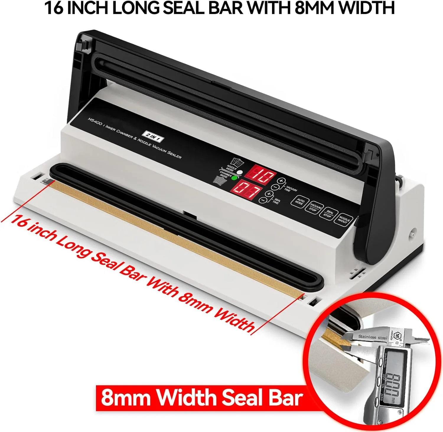 دستگاه وکیوم سیلر تجاری 250 وات با پمپ دوتایی، دستگاه سیلر محفظه ای با عملکرد دمنده هوا و برش، میله سیل 40 سانتی متری، بسته بندی مواد غذایی خشک و مرطوب برای انواع کیسه های نگهدارنده مواد غذایی