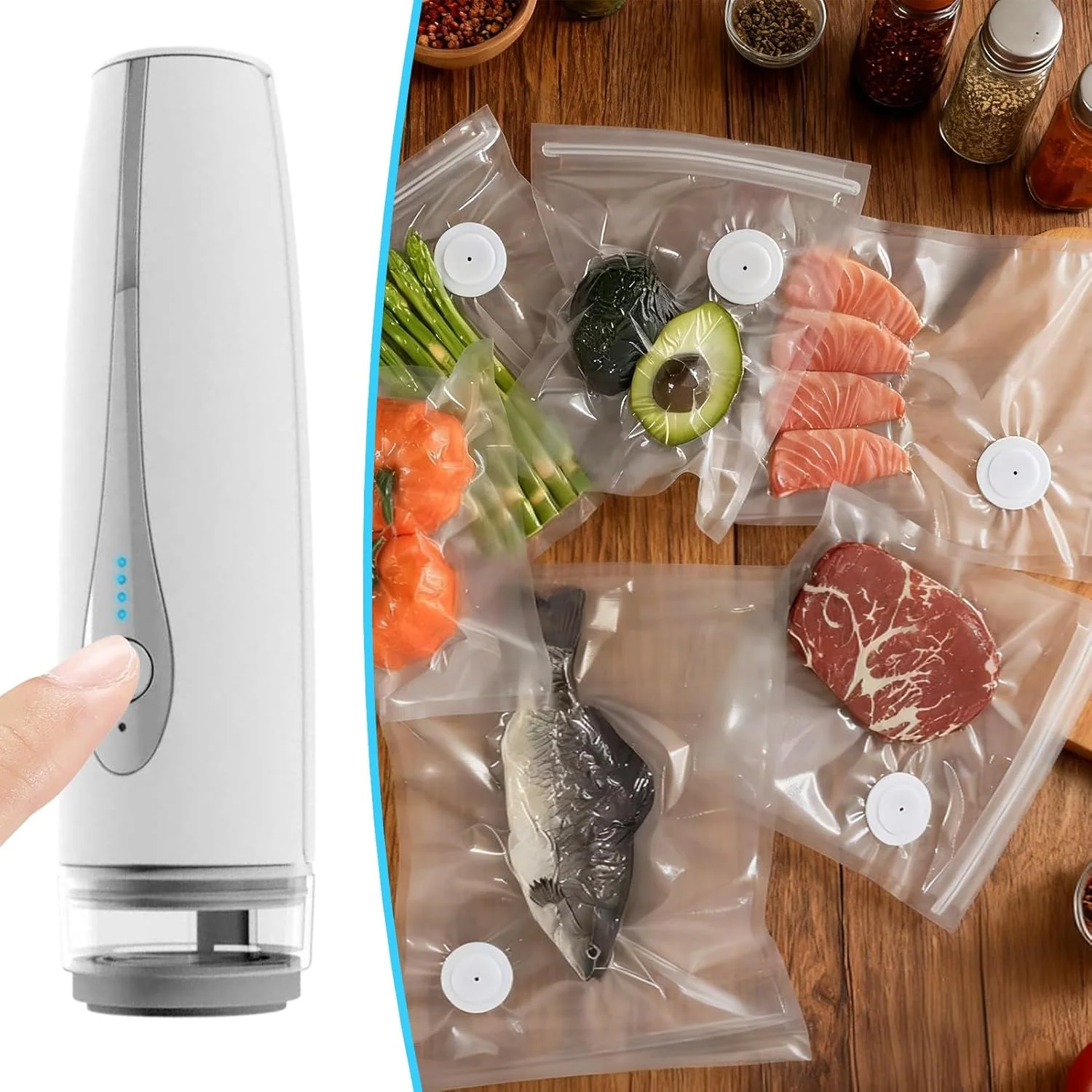دستگاه وکیوم سیلر - محافظ غذا در آشپزخانه | دستگاه وکیوم قابل حمل برای مسافرت، مناسب برای گوشت، سبزیجات، میوه ها، ماهی، پنیر، انبار و پیک نیک