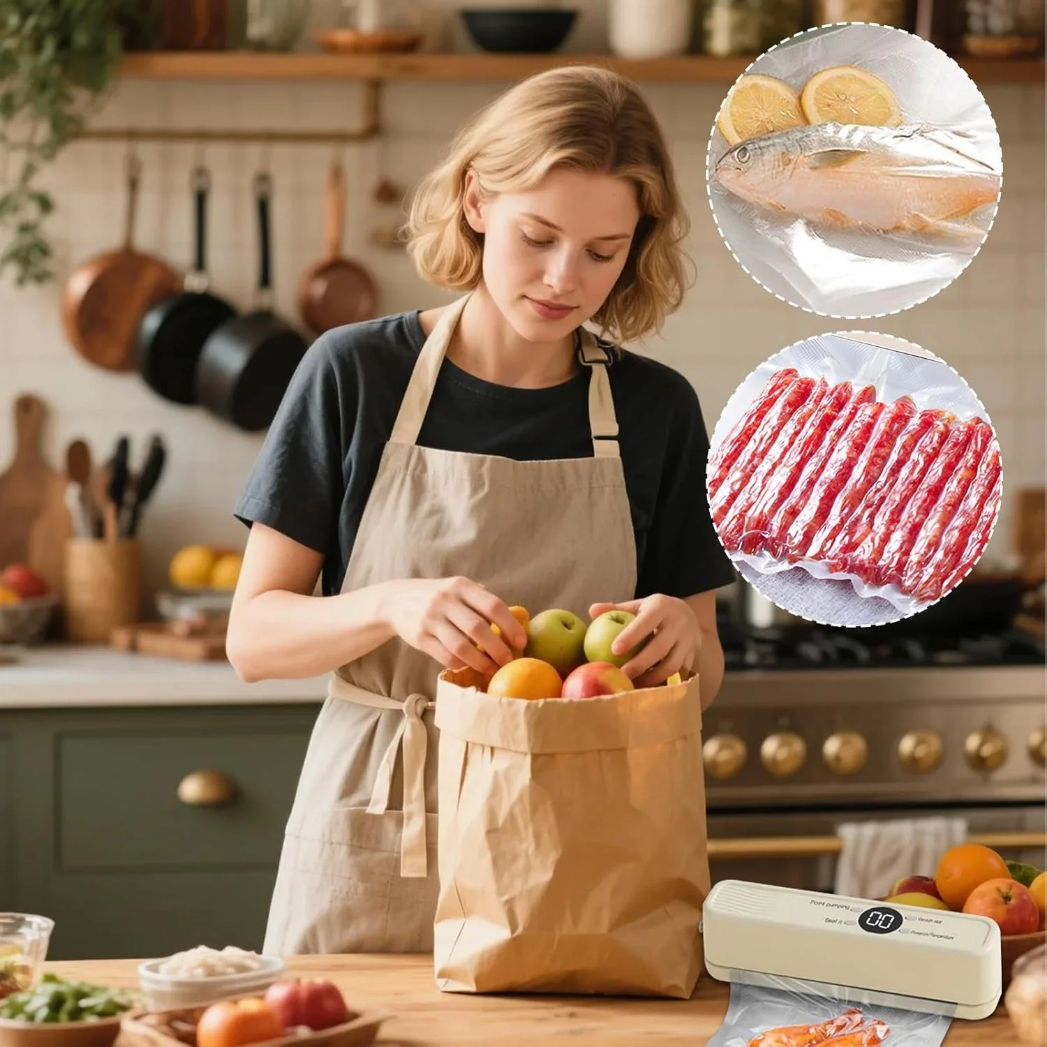 دستگاه وکیوم غذا - سیستم پلمپ هوای قابل شارژ 1200 میلی آمپر ساعتی - دستگاه بسته بندی وکیوم مواد غذایی، مناسب برای غلات کامل، میوه خشک، نان، گوشت، غذاهای دریایی و مرغ