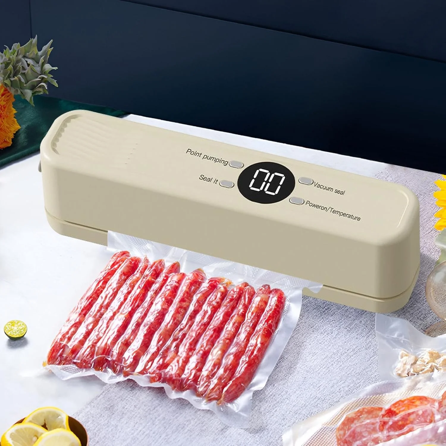 دستگاه وکیوم غذا - سیستم پلمپ هوای قابل شارژ 1200 میلی آمپر ساعتی - دستگاه بسته بندی وکیوم مواد غذایی، مناسب برای غلات کامل، میوه خشک، نان، گوشت، غذاهای دریایی و مرغ