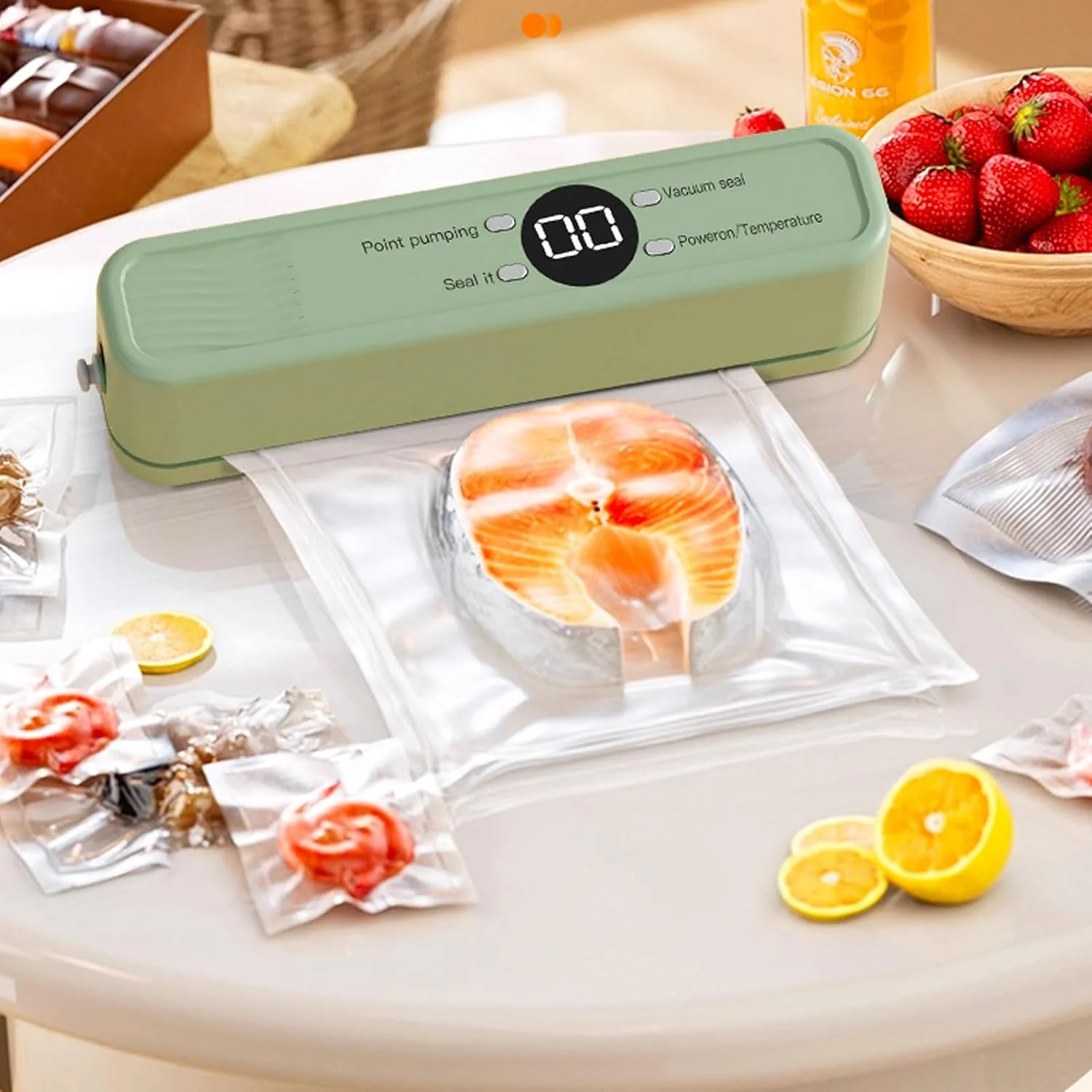 دستگاه وکیوم غذا | سیستم پلمپ هوای اتوماتیک و بی‌سیم | دستگاه وکیوم برای نگهداری مواد غذایی | مناسب برای غلات کامل، میوه خشک، نان، گوشت، غذاهای دریایی و مرغ