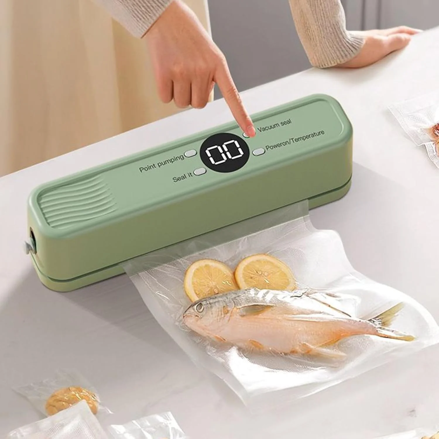 دستگاه وکیوم غذا | سیستم پلمپ هوای اتوماتیک و بی‌سیم | دستگاه وکیوم برای نگهداری مواد غذایی | مناسب برای غلات کامل، میوه خشک، نان، گوشت، غذاهای دریایی و مرغ