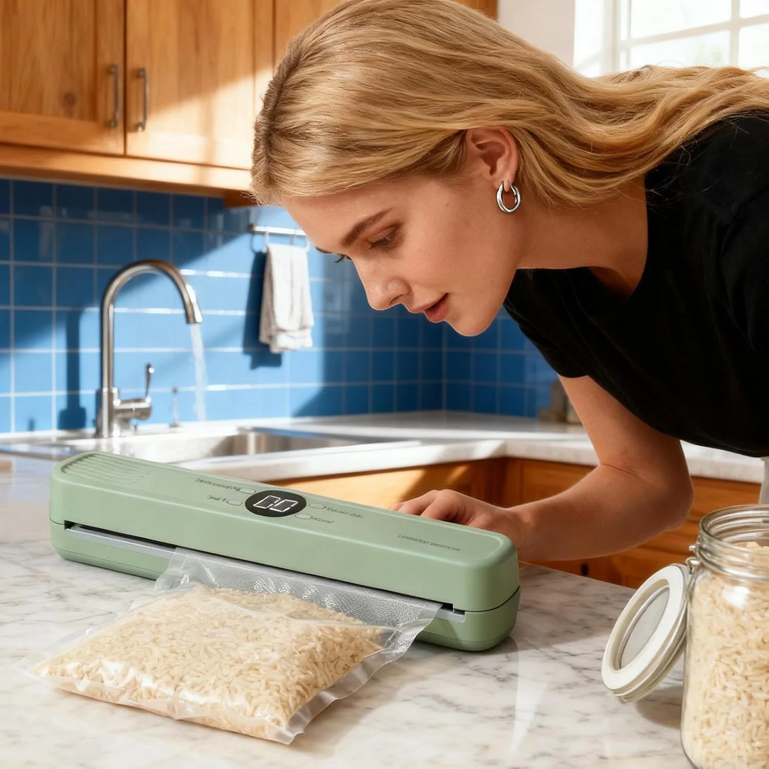 دستگاه وکیوم بسته بندی مواد غذایی با قابلیت تنظیم | سیستم پلمپ هوای آشپزخانه - برای غلات کامل، میوه خشک، نان، گوشت، غذاهای دریایی و مرغ