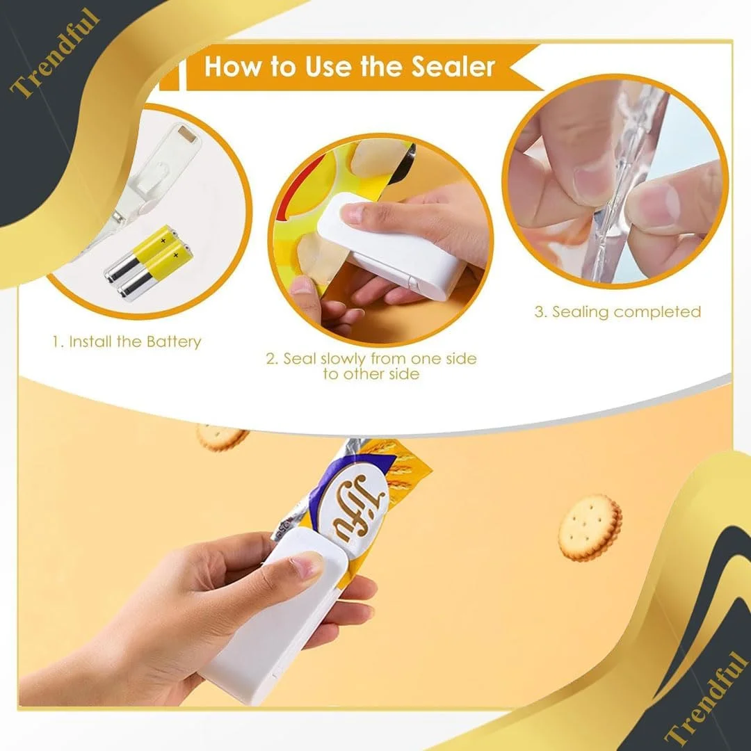 دستگاه پرس کیسه دستی ترندفول، دستگاه کوچک و قابل حمل برای بستن کیسه‌های پلاستیکی، نگهداری مواد غذایی، تنقلات و حفظ تازگی