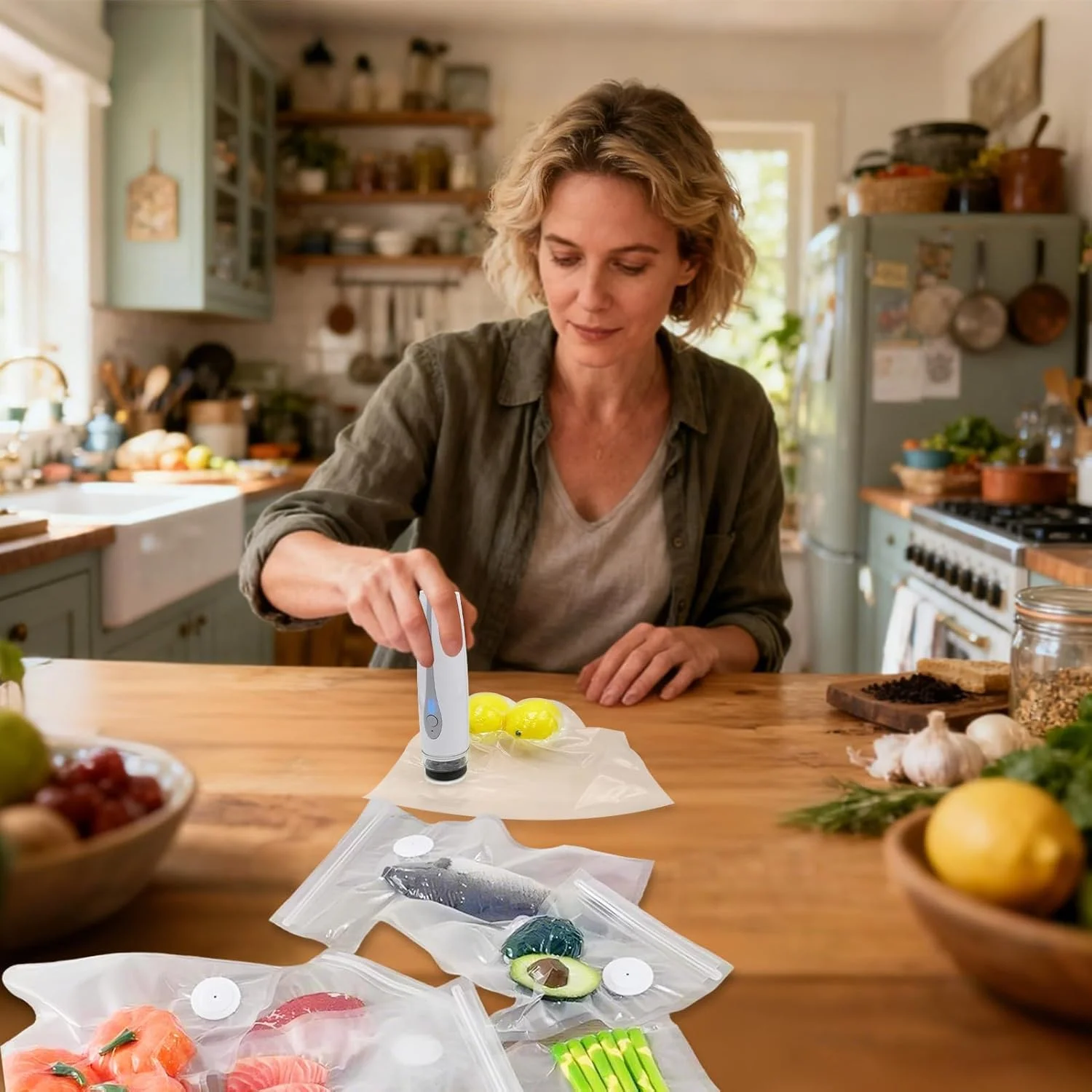 دستگاه وکیوم سیلر | محافظ غذا و نگهداری در آشپزخانه - دستگاه وکیوم قابل حمل برای مسافرت | مناسب برای نگهداری مواد غذایی در انبار، مسافرت، آپارتمان، پیک نیک، کمپینگ، خوابگاه، ماهی، پنیر و سبزیجات