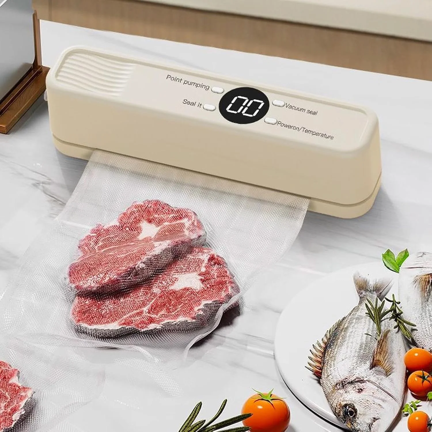 دستگاه وکیوم بسته بندی مواد غذایی - سیستم تنظیم شونده برای تخلیه هوای مواد غذایی - مناسب برای غلات کامل، گوشت، غذاهای دریایی، مرغ، میوه، نان و بیسکویت