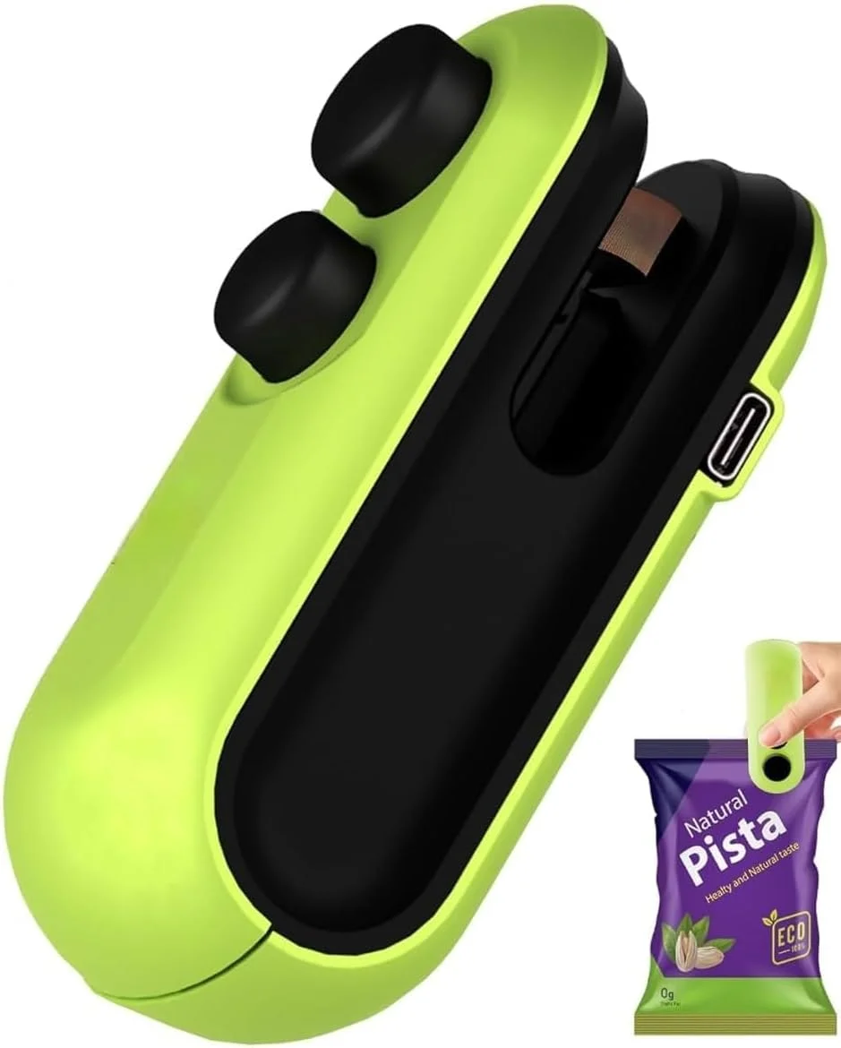 مینی دستگاه پرس و برش دوکاره – قابل حمل، با منبع تغذیه USB، اتصال مغناطیسی، شارژ Type-C برای نگهداری مواد غذایی (سبز)