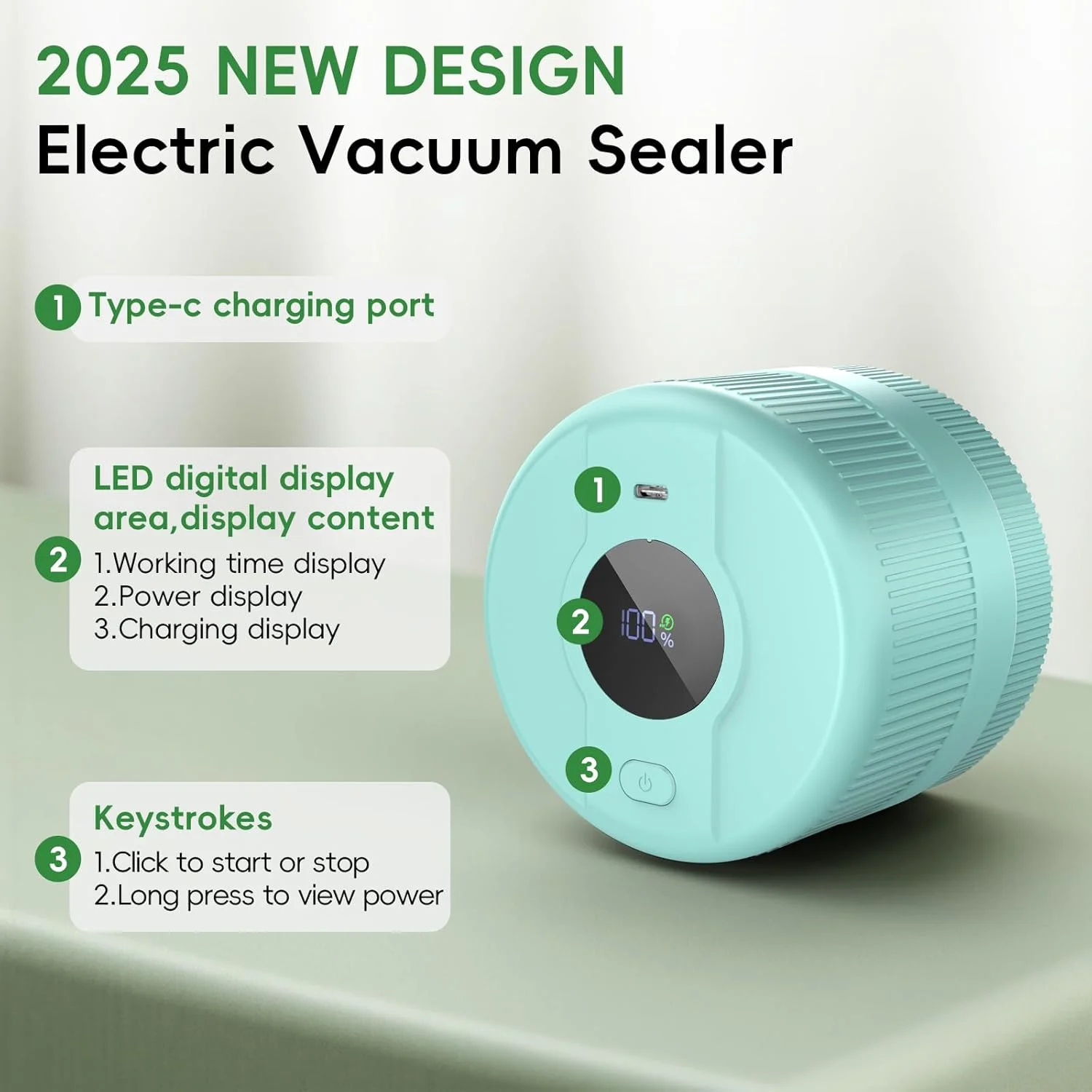 ست دستگاه وکیوم درب شیشه ای، دستگاه برقی برای درب های شیشه ای دهانه پهن و معمولی، دستگاه وکیوم شیشه ای، دستگاه وکیوم اتوماتیک برای نگهداری مواد غذایی - سبزآبی سِلادون