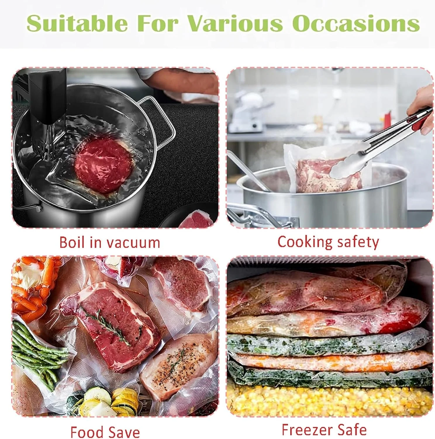 رول کیسه های دستگاه وکیوم Duomama - بدون BPA - مناسب برای نگهداری مواد غذایی و پخت و پز به روش Sous Vide - بادوام - شامل 7.87 اینچ در 16 فوت + 11 اینچ در 16 فوت