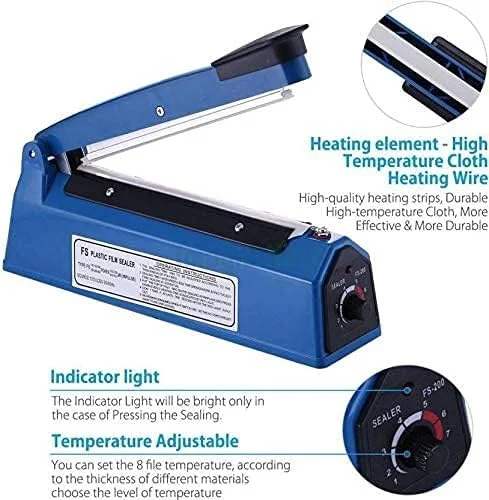 دستگاه پرس حرارتی دستی SHOWAY برای بسته بندی پلاستیکی، مناسب برای بسته بندی کیسه های پلاستیکی در آشپزخانه (20 سانتی متر)