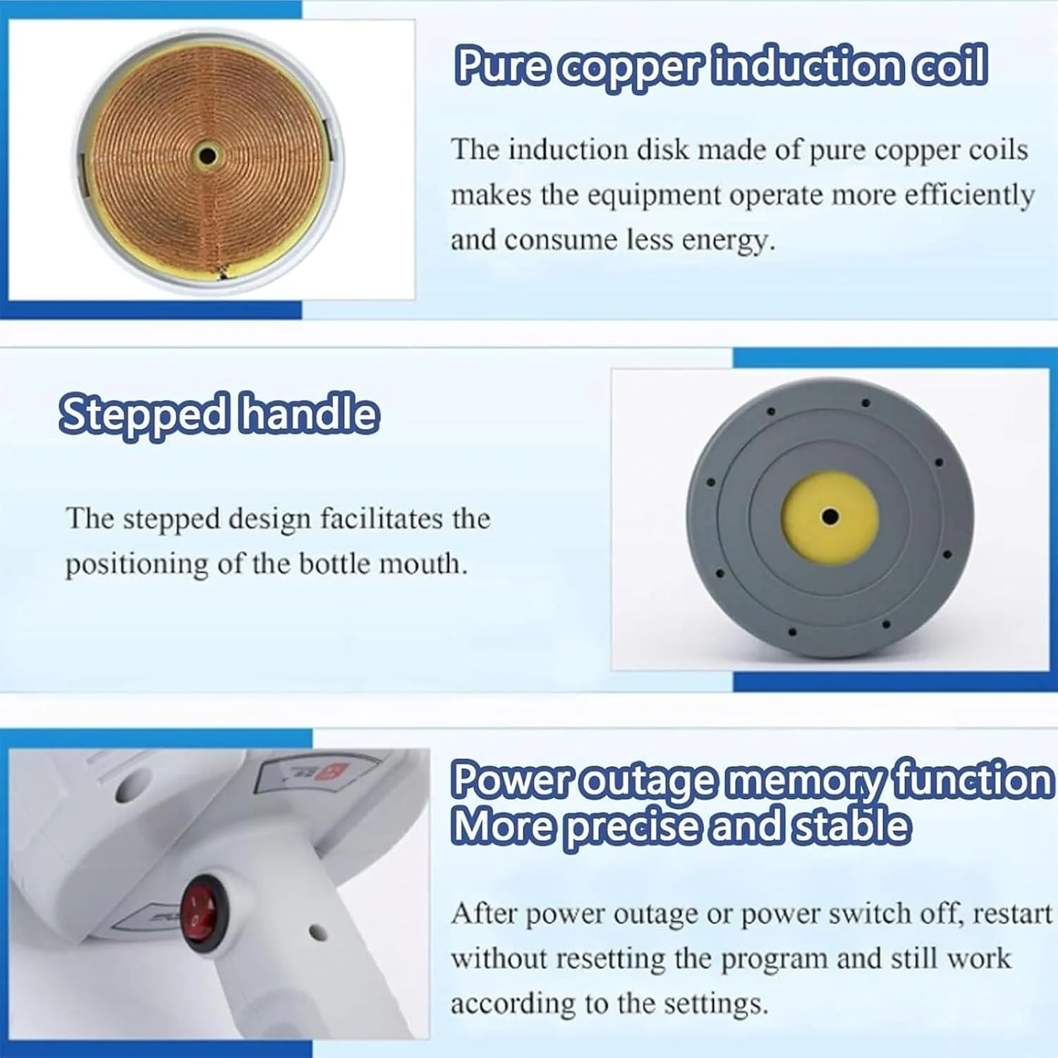 دستگاه سیل القایی الکترومغناطیسی، دستگاه پلمپ درب فویل آلومینیومی بطری با قابلیت تنظیم توان و زمان، دستگاه پلمپ حرارتی دستی، قطر پلمپ 20 تا 100 میلی متر، برای بطری های شیشه ای پلاستیکی
