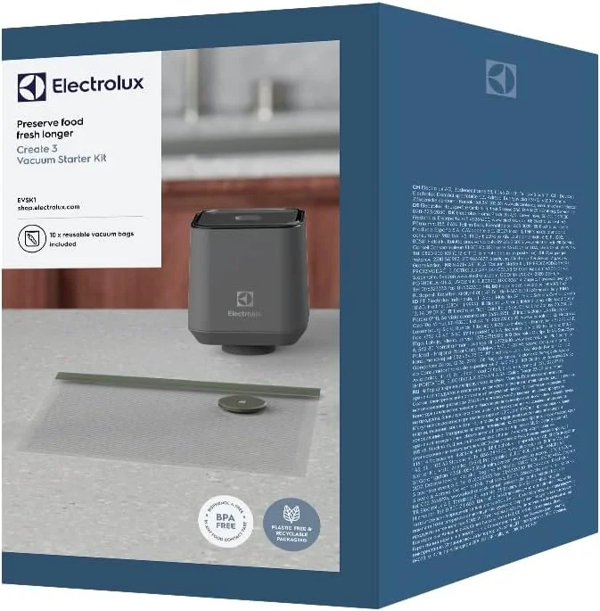 پمپ وکیوم دستی الکترولوکس مدل 23EVRB01AL 23EVSL01AY به همراه کیسه های درزگیر قابل استفاده مجدد، کوچک، خاکستری